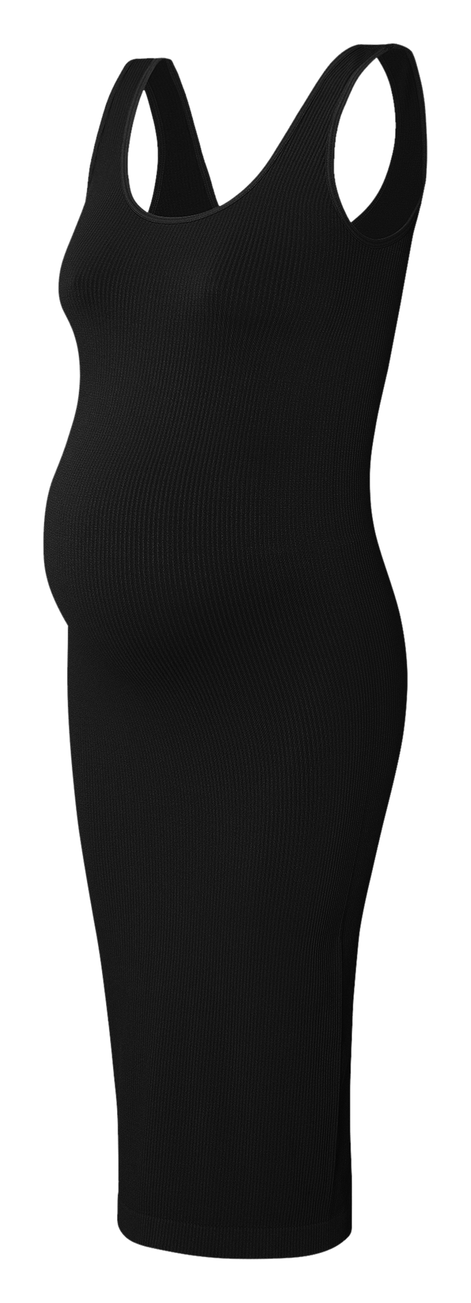 Robe midi col rond côtelée  Noir