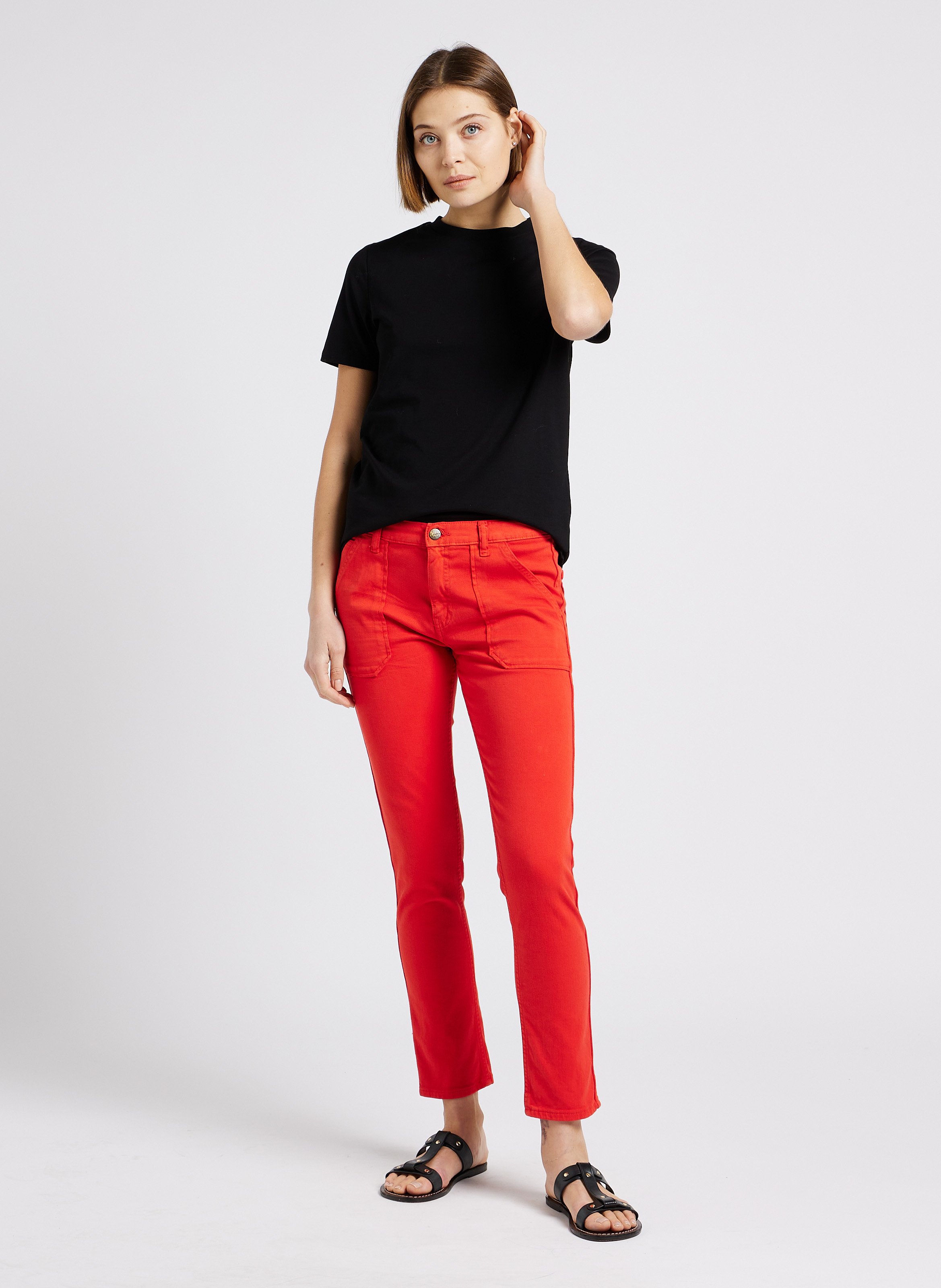 Gerade geschnittenes Rundhals-T-Shirt aus Baumwoll-Mix MAISON 123 Schwarz