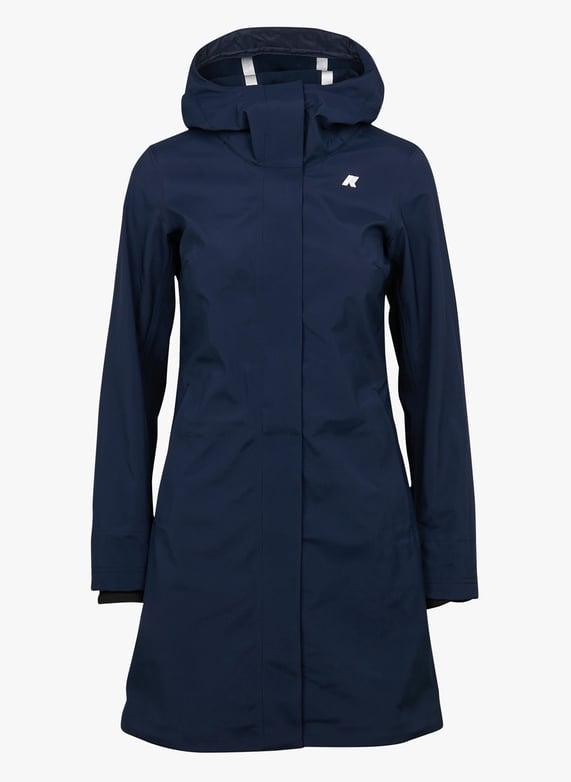 Getailleerde regenjas met opstaande kraag rits en knopen Blauw