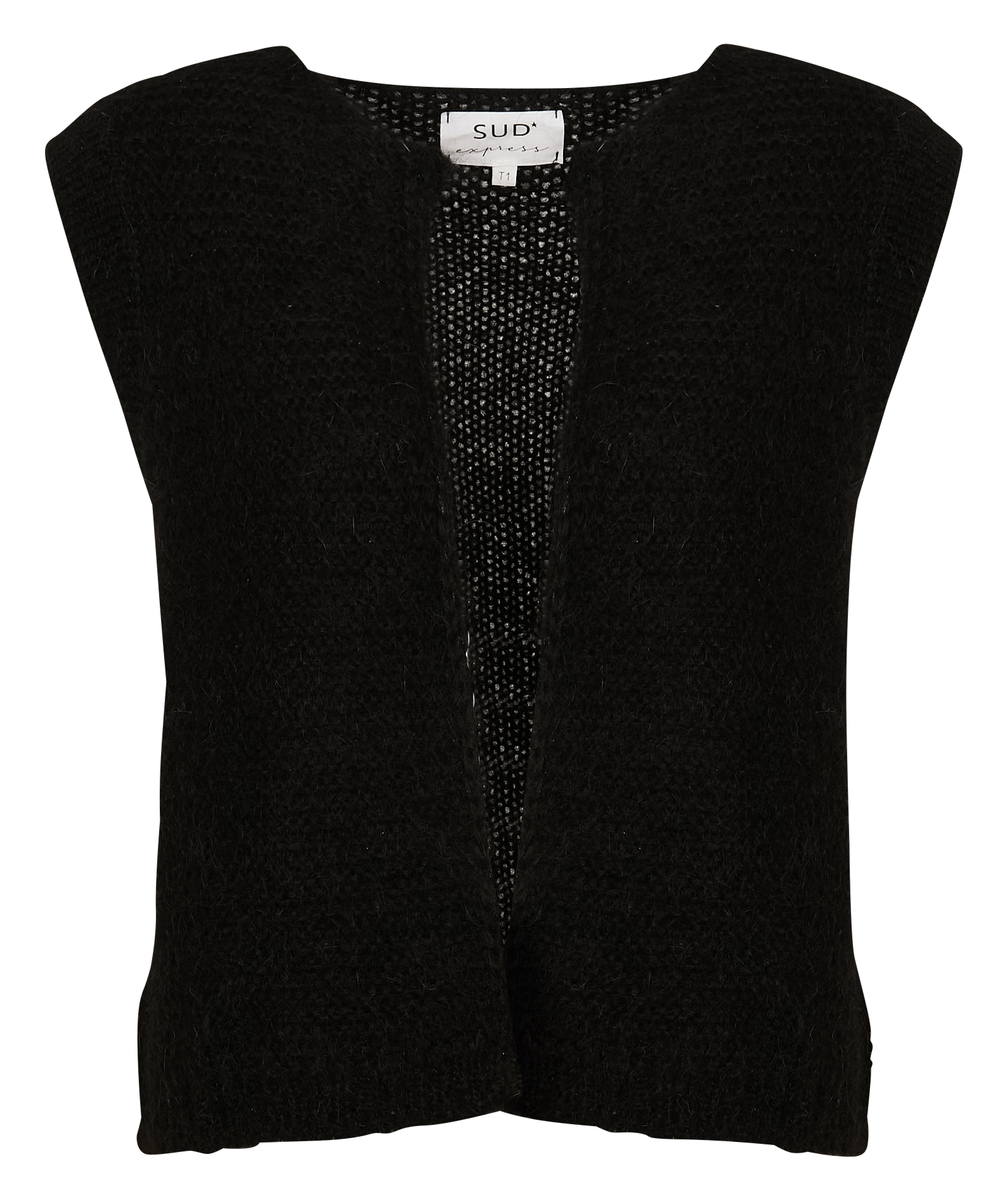 Gilet col rond droit en maille SUD EXPRESS Noir