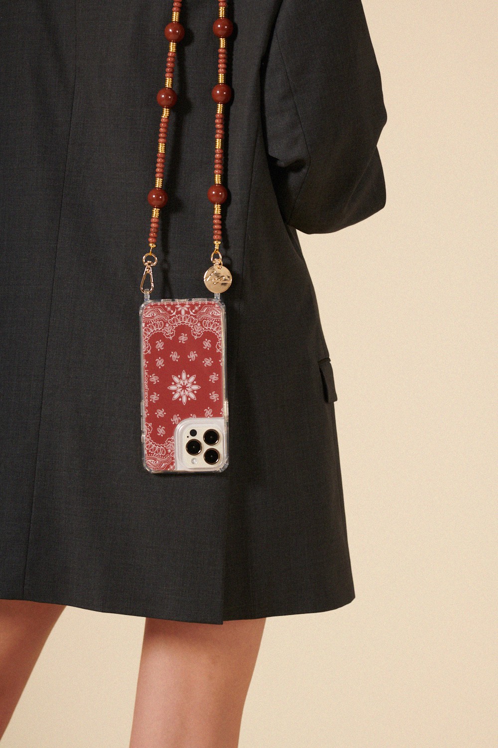 Beaded phone chain LA COQUE FRANCAISE Brown