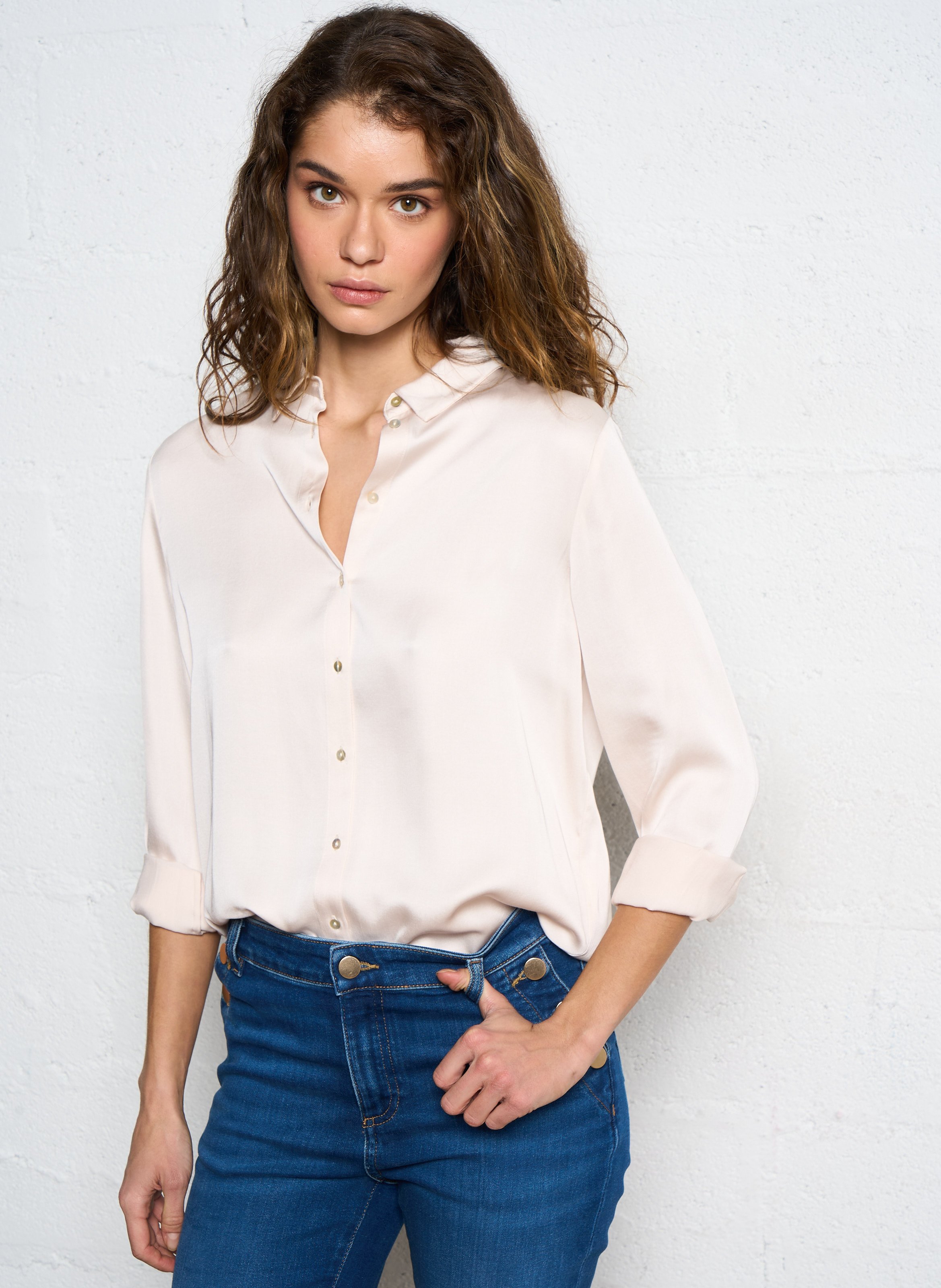 Chemise droite col classique satinée MAISON 123 Beige