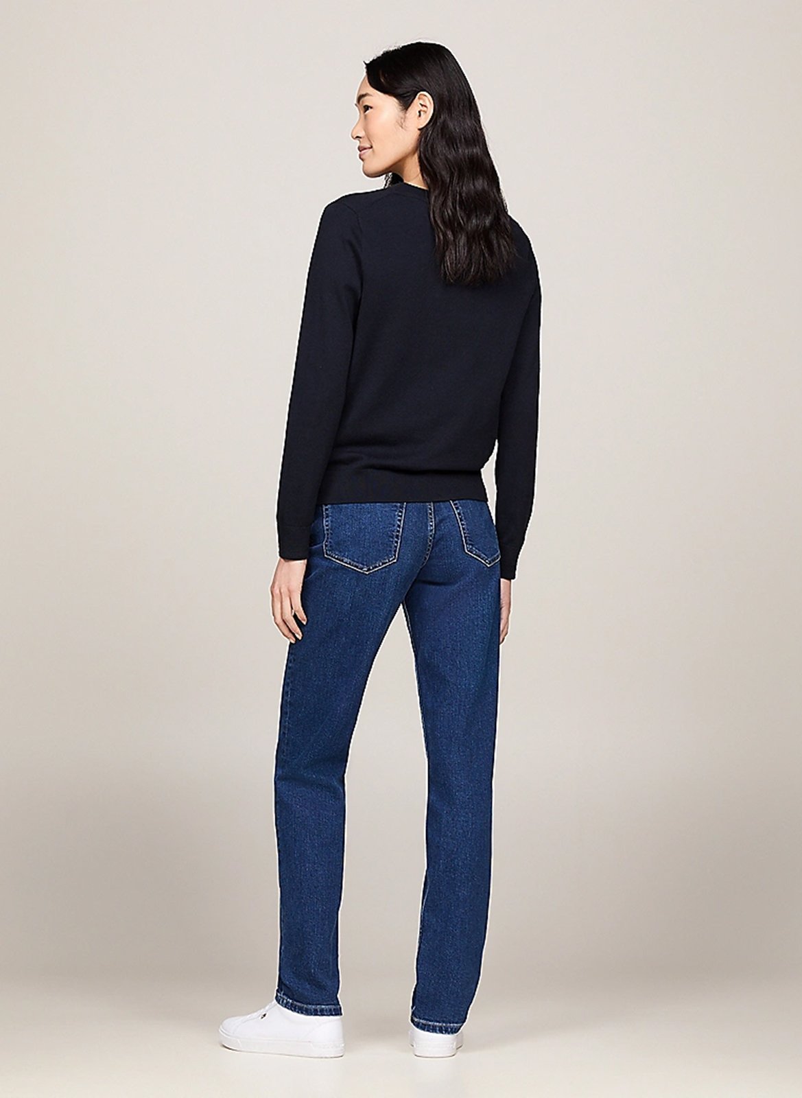 Pull col V en coton organique mélangé TOMMY HILFIGER Bleu