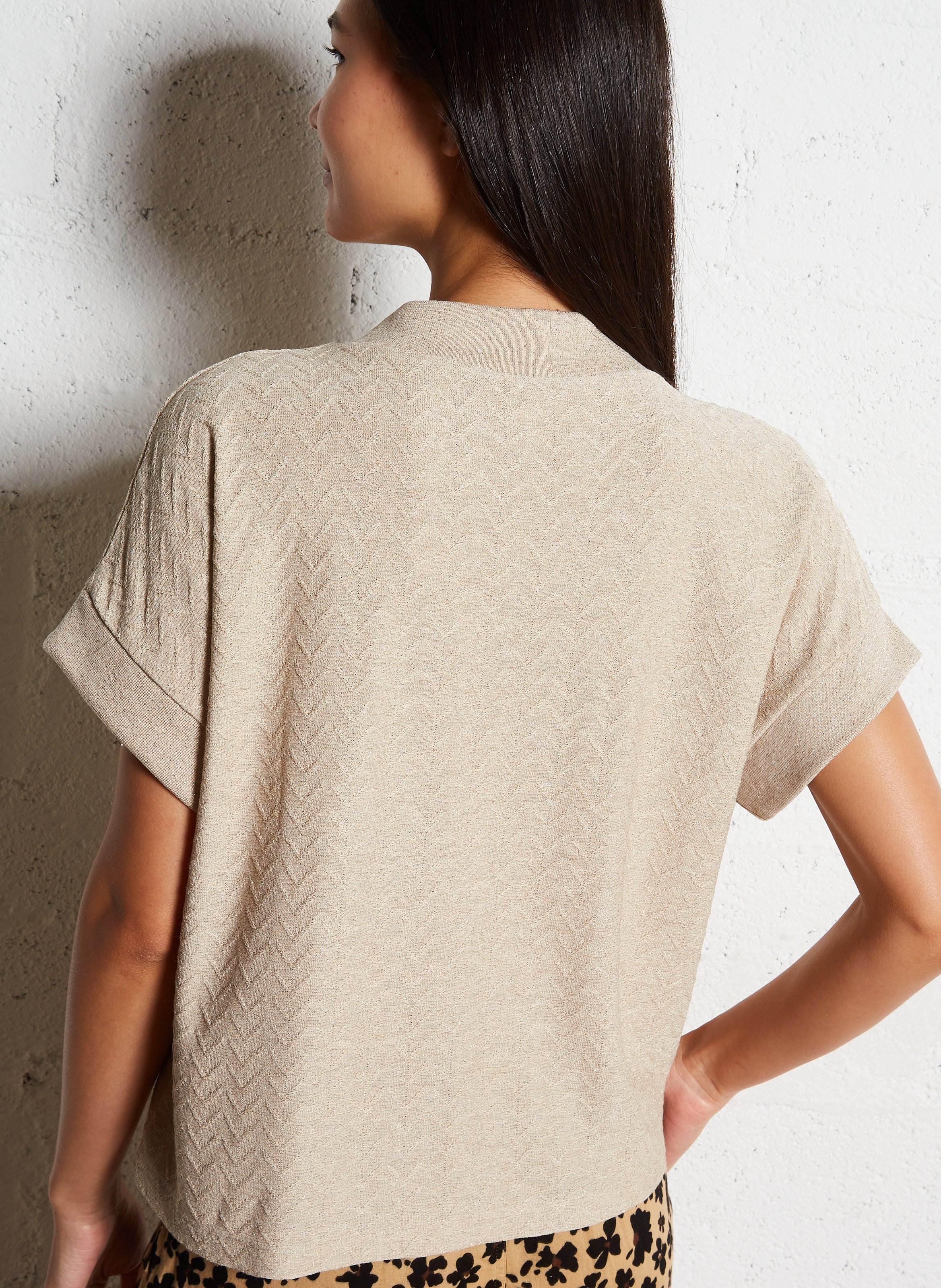 Tee-shirt droit col montant à chevrons métallisés I CODE Blanc