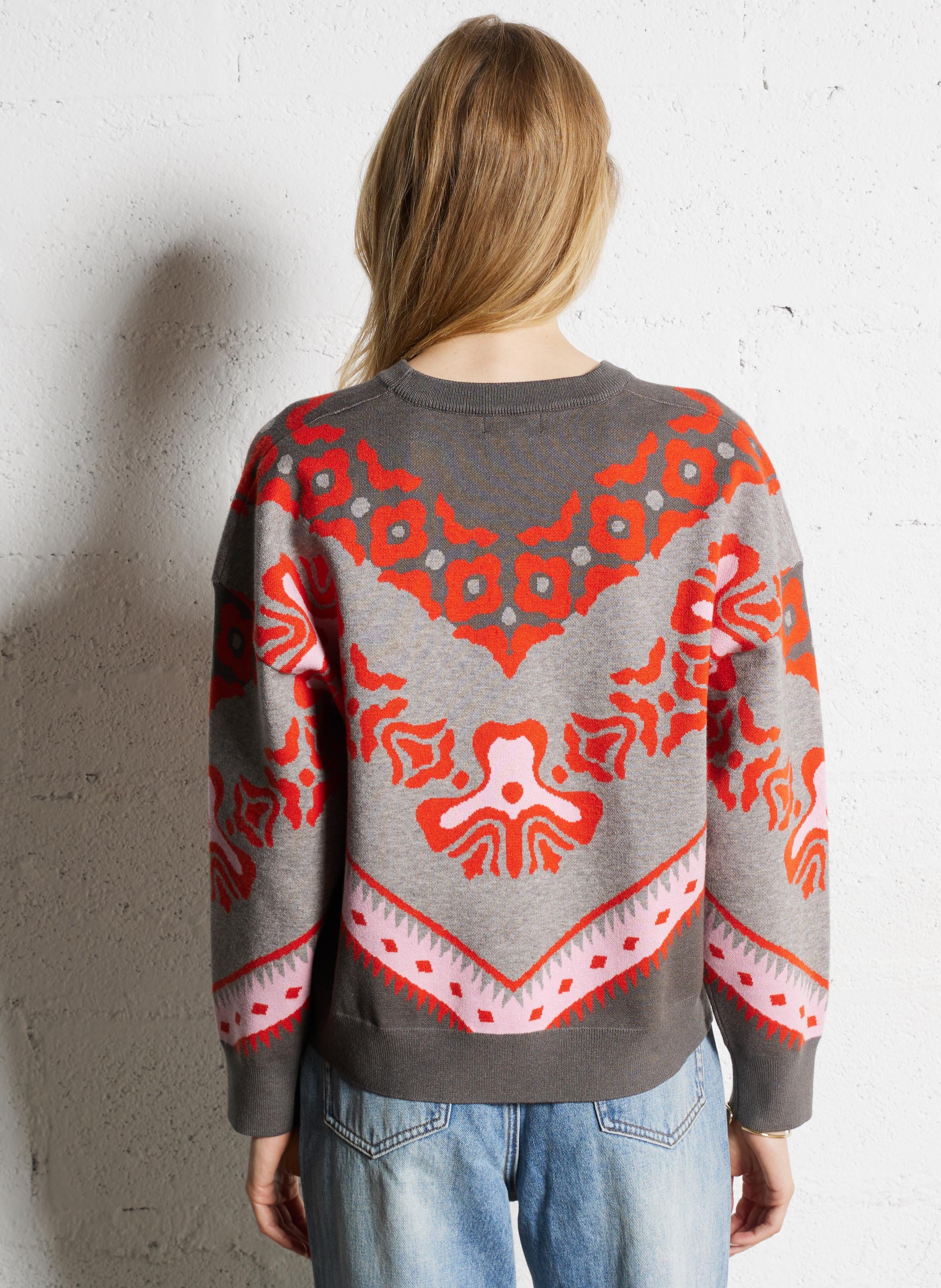 Pull ample col rond en jacquard SUNCOO Gris