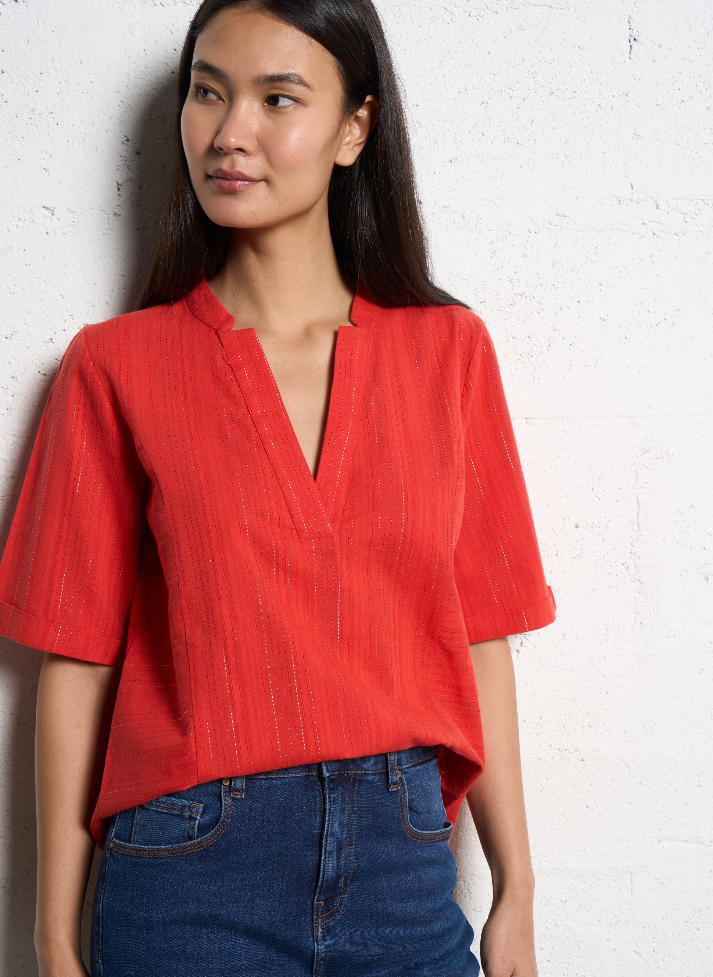 Tunisian collar blouse with metallic threads VILA