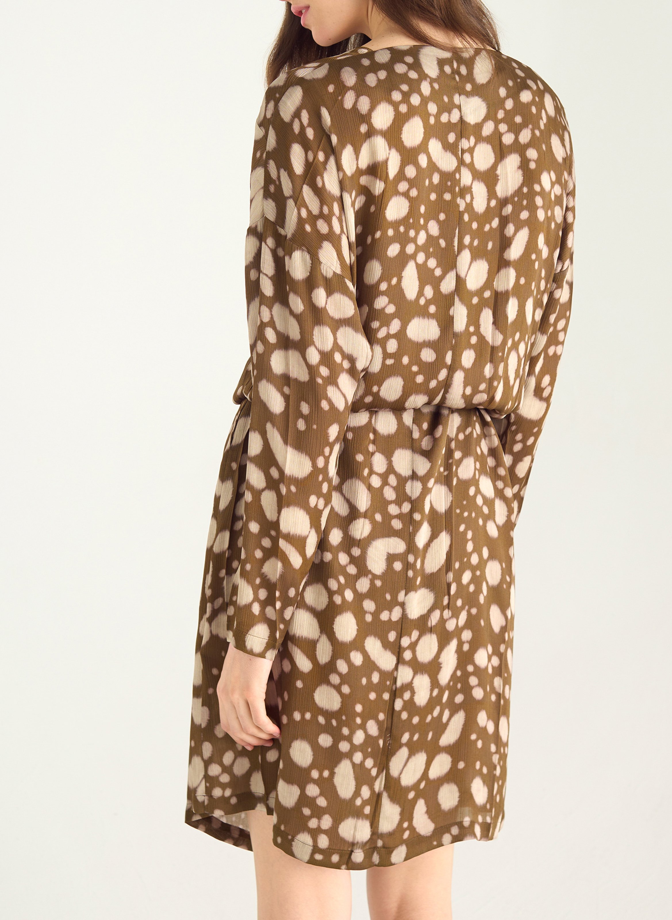 Robe courte imprimée ccol carré COTELAC Marron