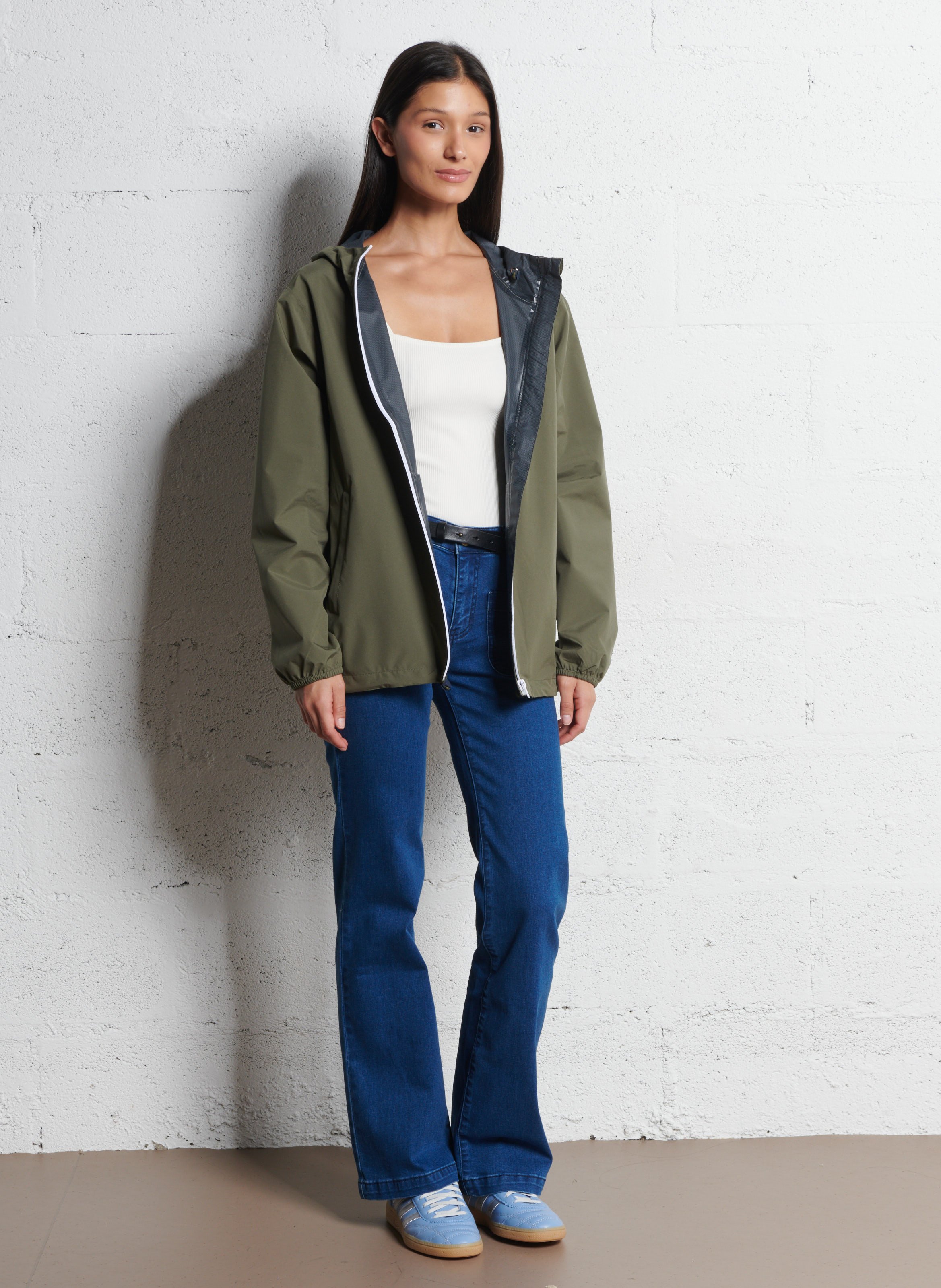 Cropped waterproof coat with hood FLOTTE Green