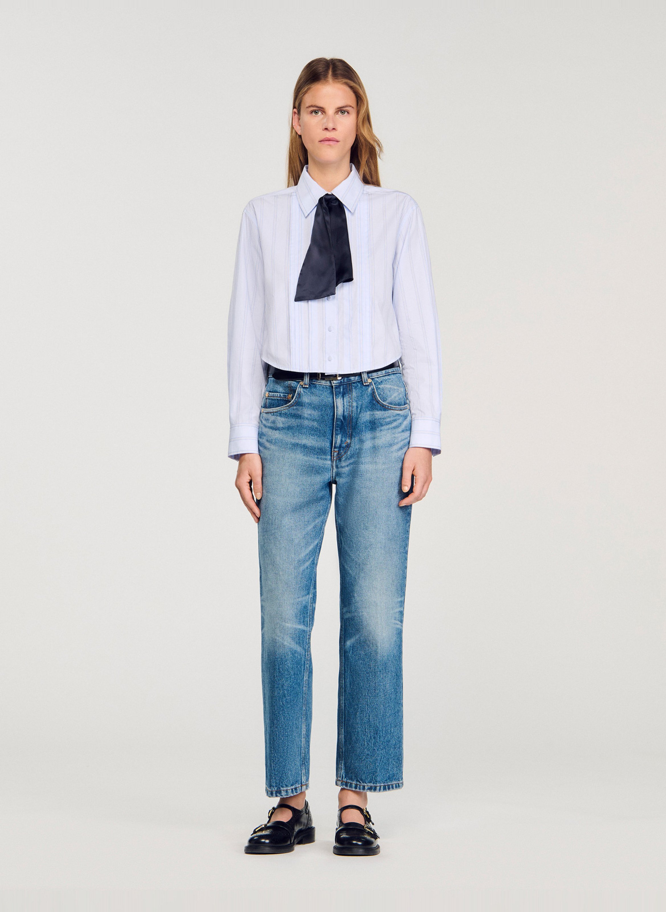 Short striped shirt with tie collar SANDRO Blue