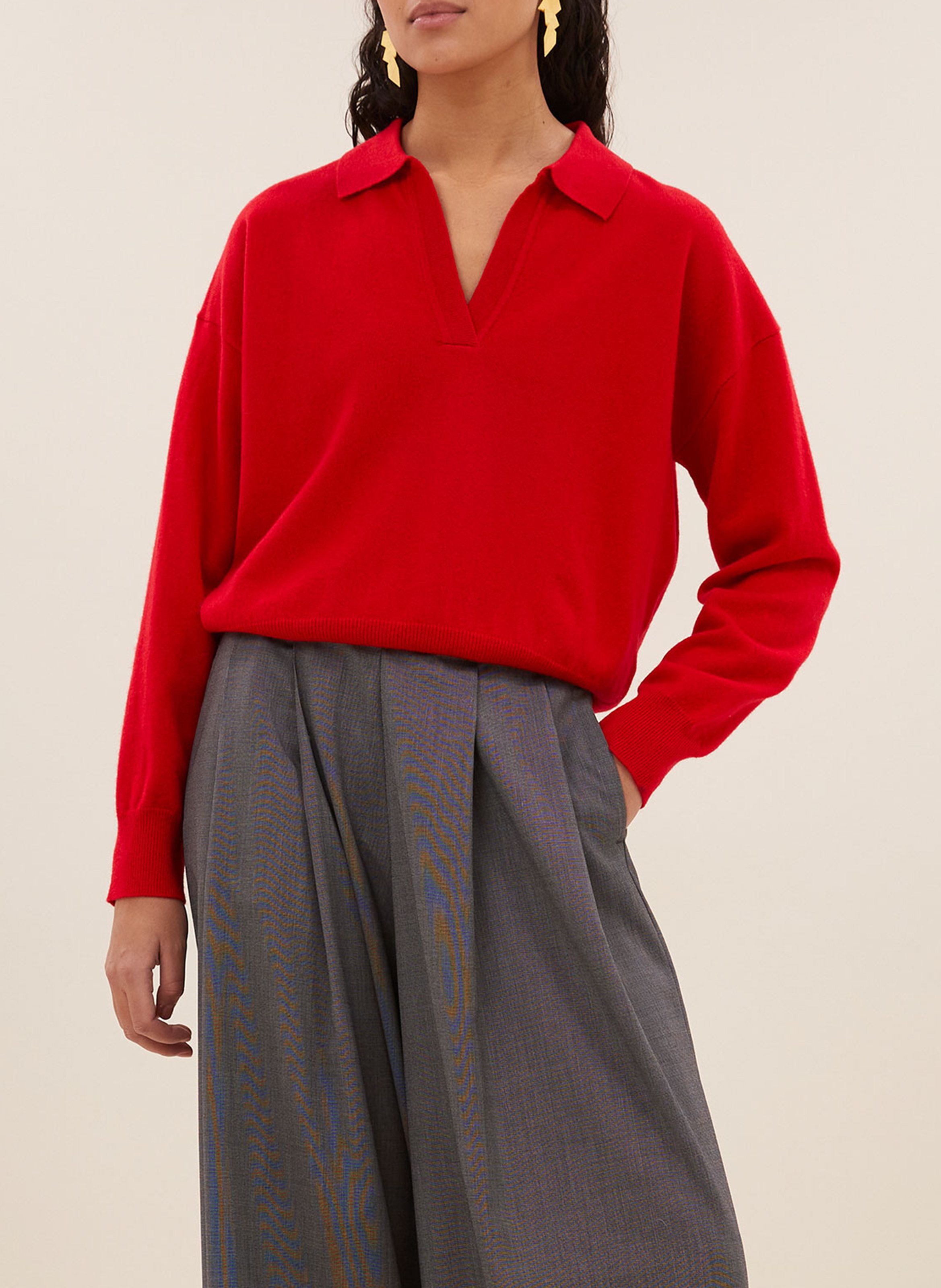 V-neck plain wool polo sweater BY BAR