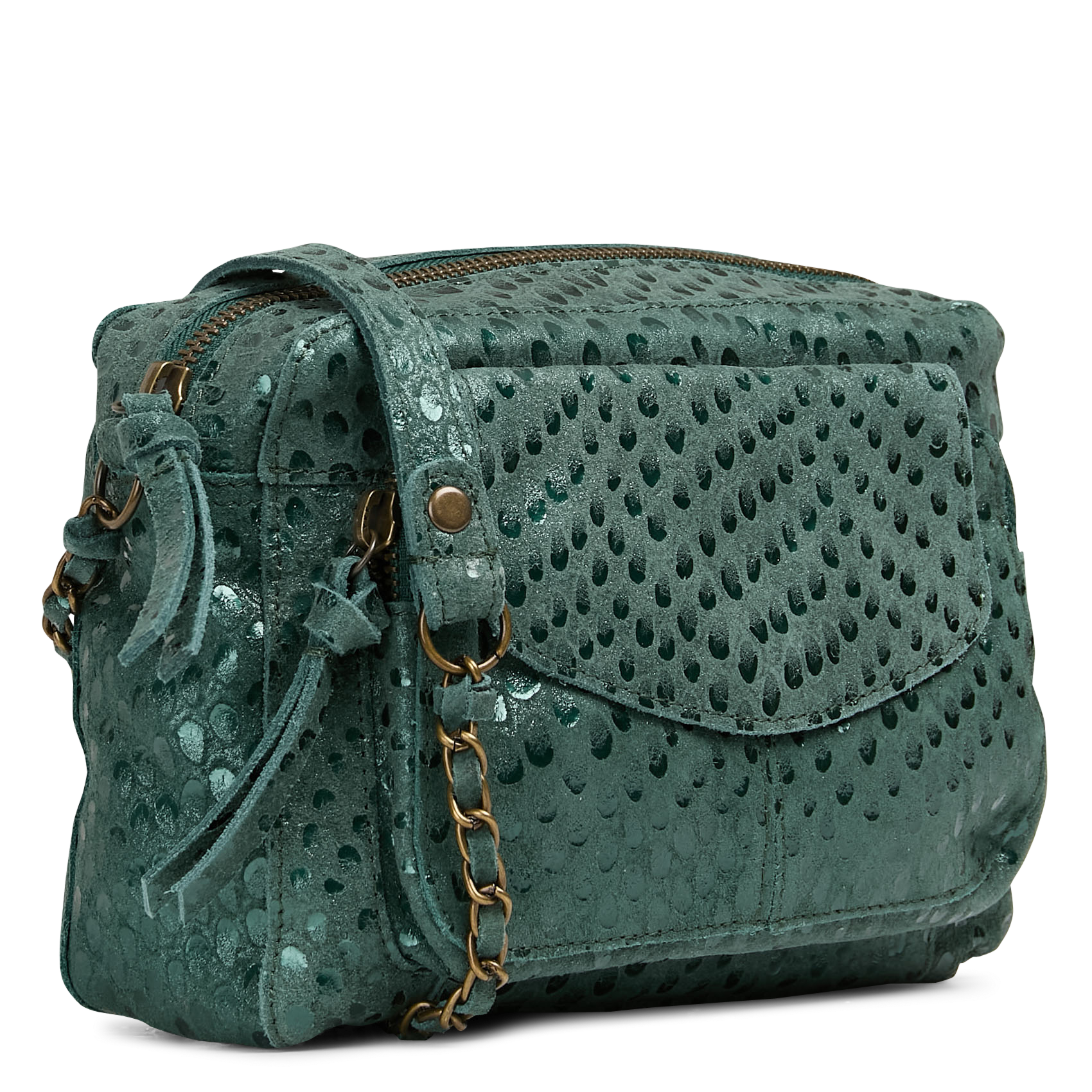 Schoudertas van glanzend jacquardleer PIECES Groen