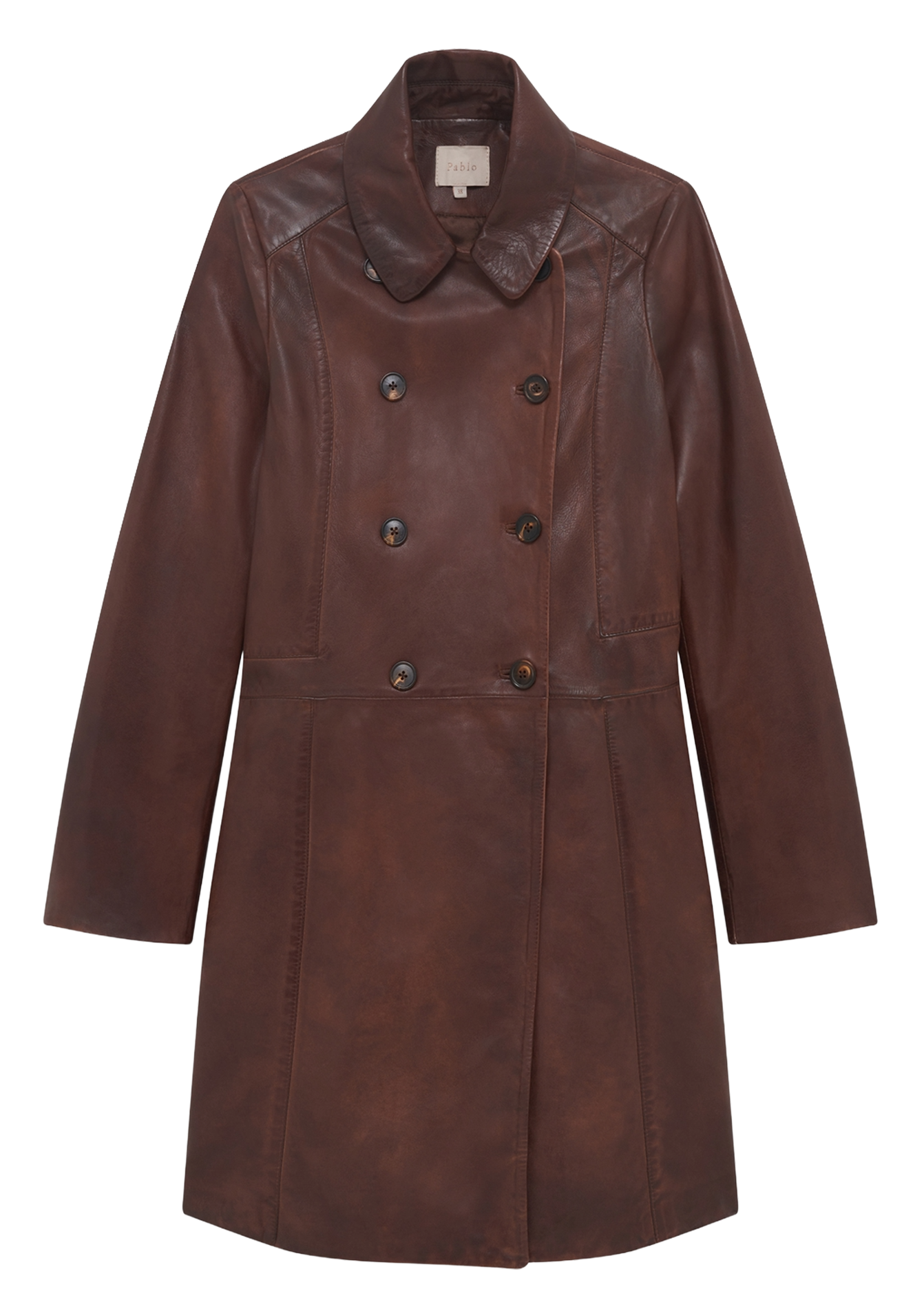 Mid-length aged leather coat PABLO Brown