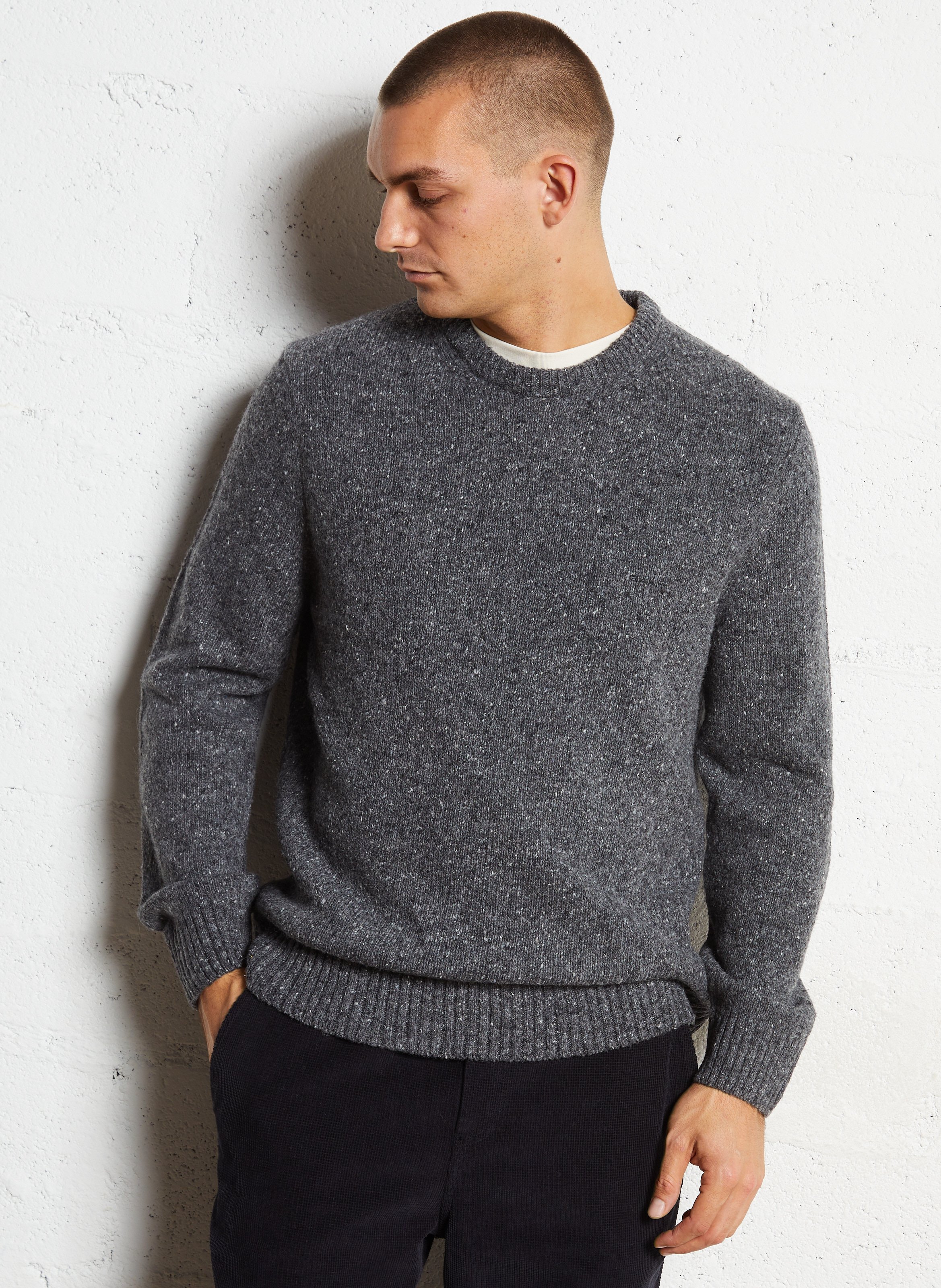 Straight round neck marled wool blend sweater GANT Grey