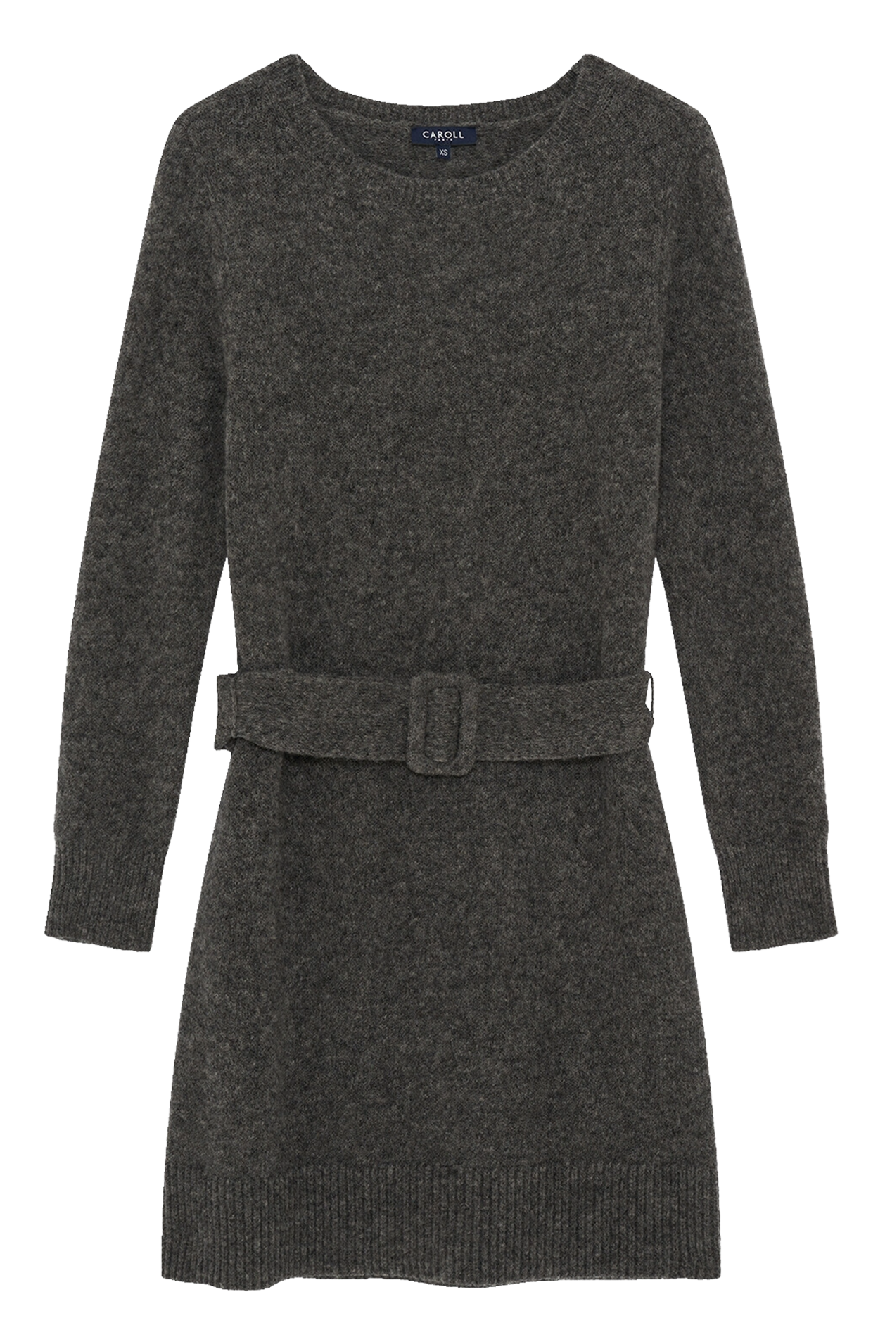 Short knit dress with round neck in blended wool CAROLL Grey