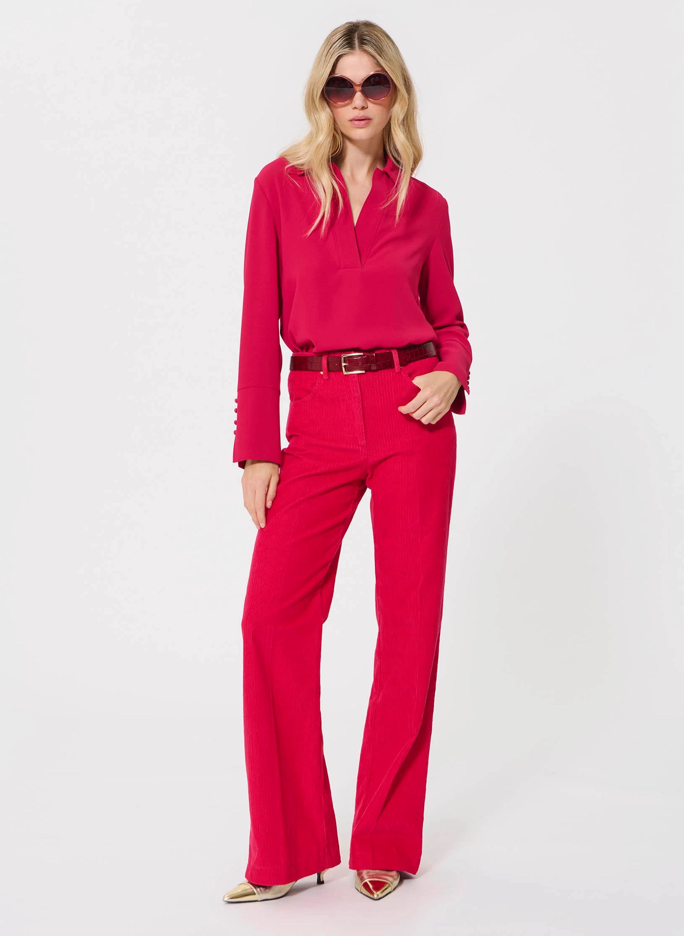 Top col polo manches longues uni TARA JARMON Rouge