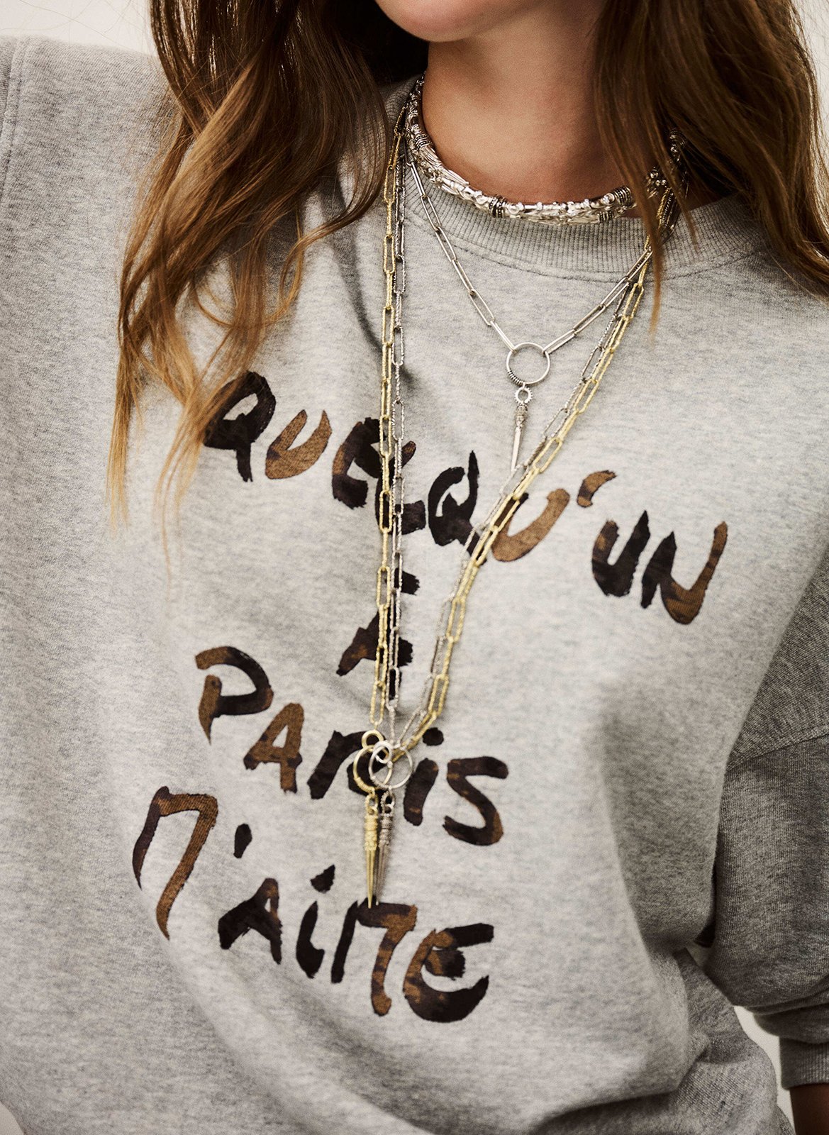 Sweat col rond en coton mélangé BA&SH Noir