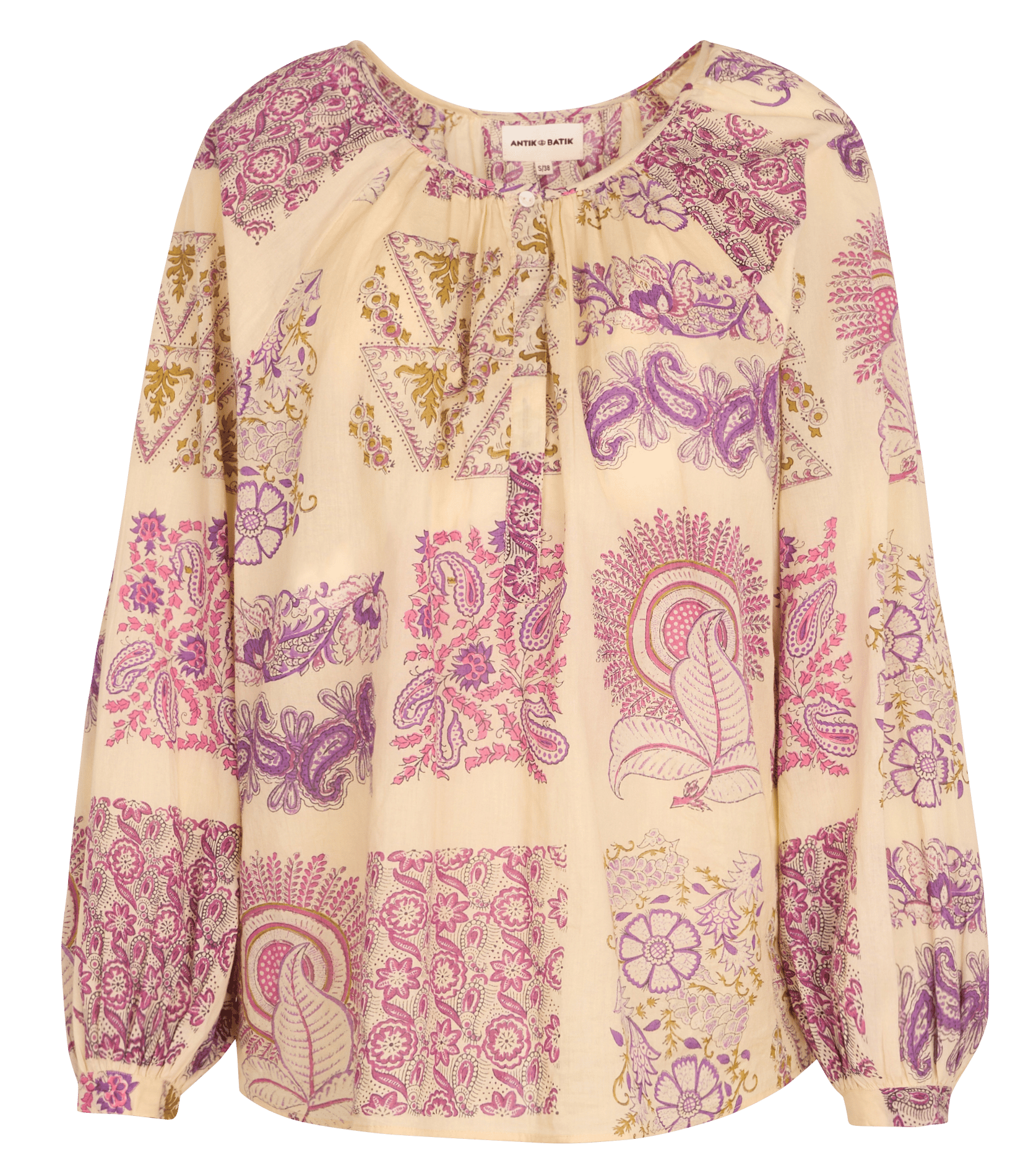 Ruimvallende, katoenen top met print ANTIK BATIK Beige