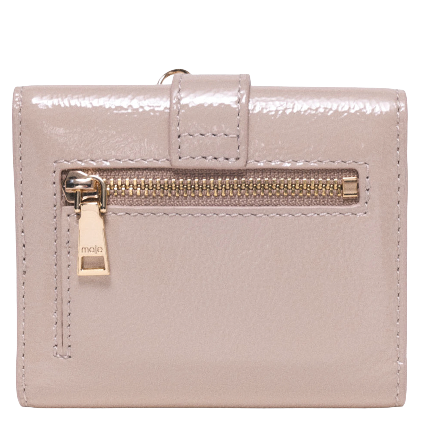 Effen leren portemonnee met klep MAJE Beige