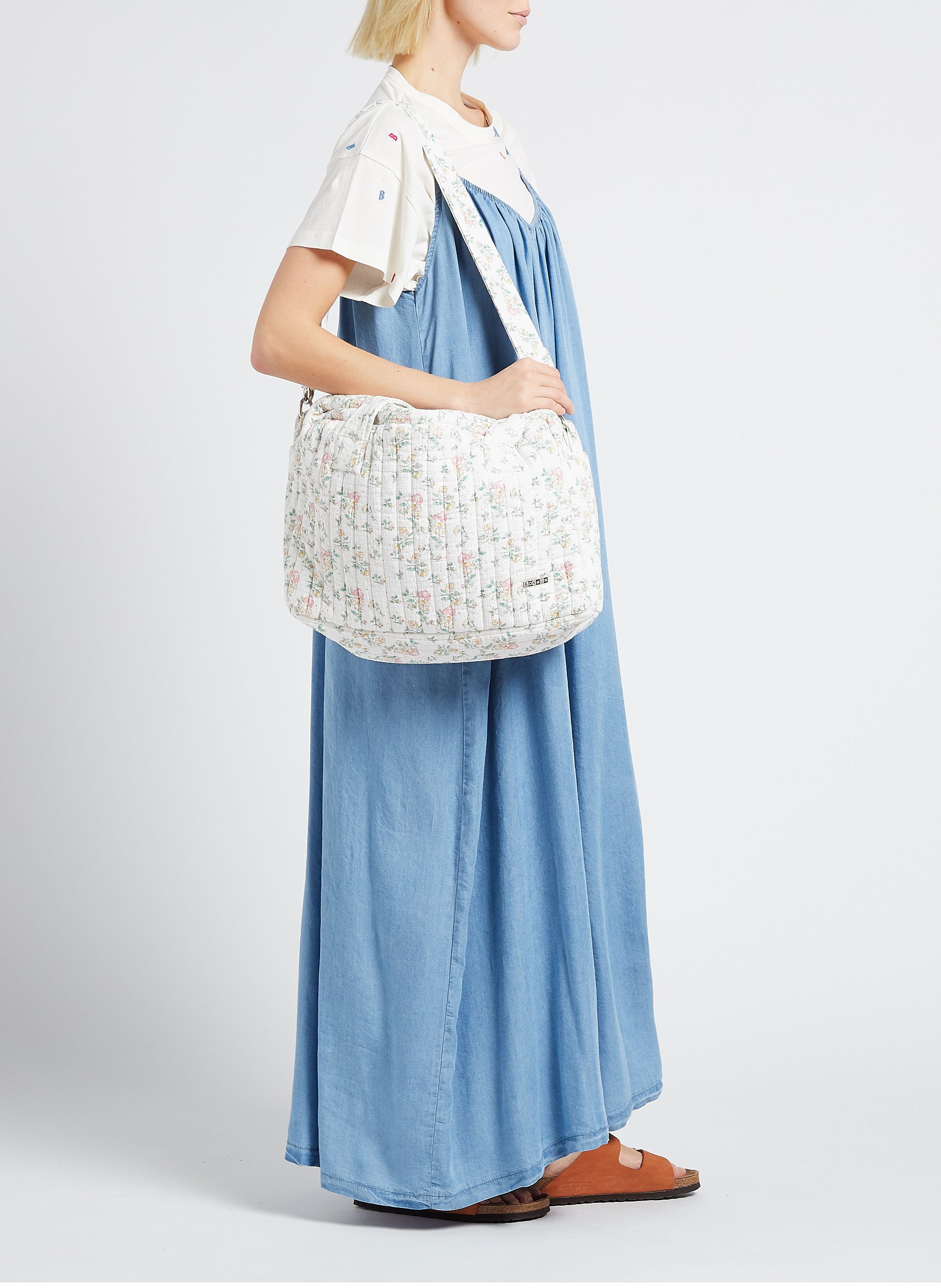 Cabas en coton à imprimé fleuri  BONTON Blanc