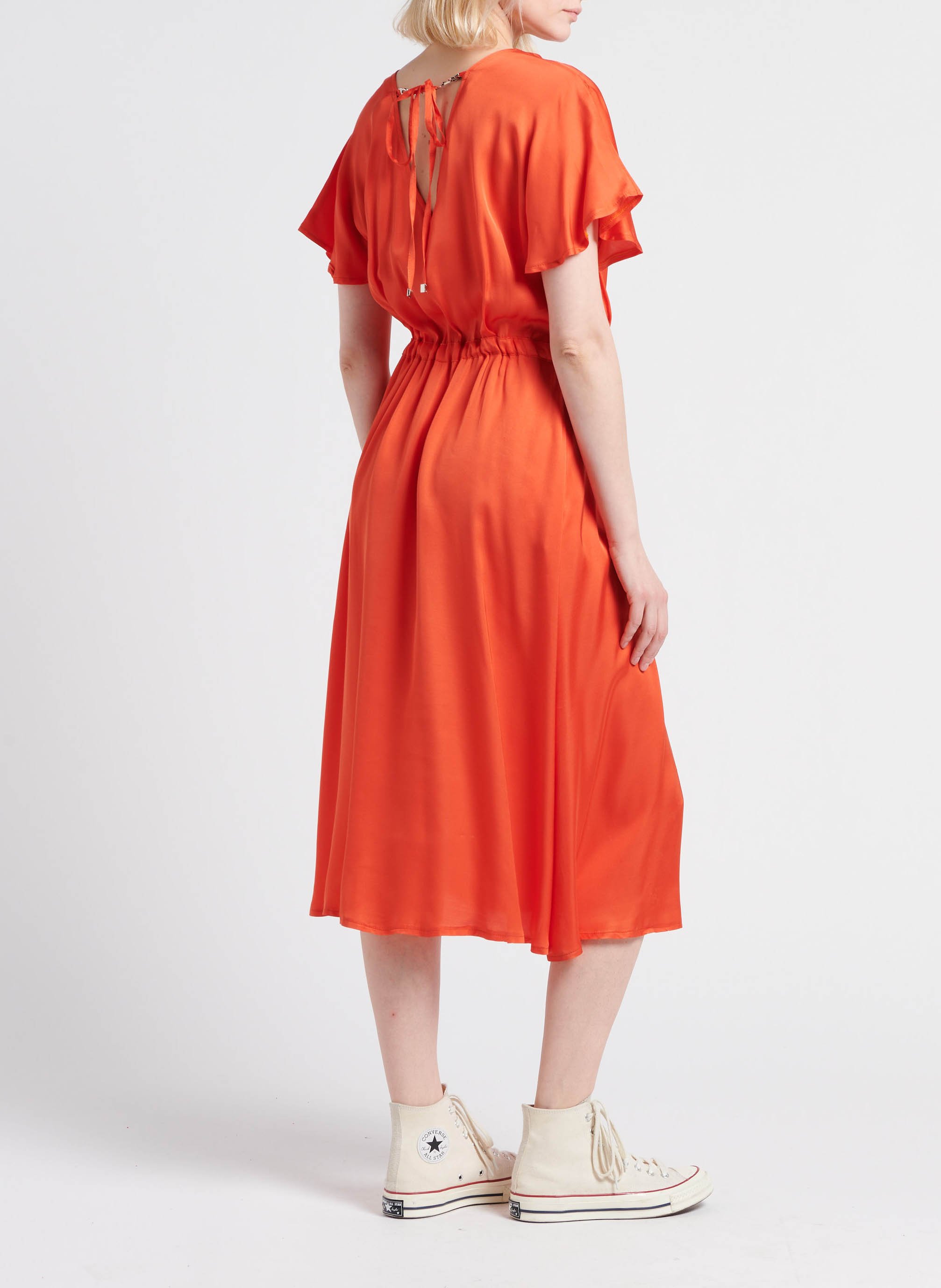 Robe longue col V satinée LA PETITE FRANCAISE Orange