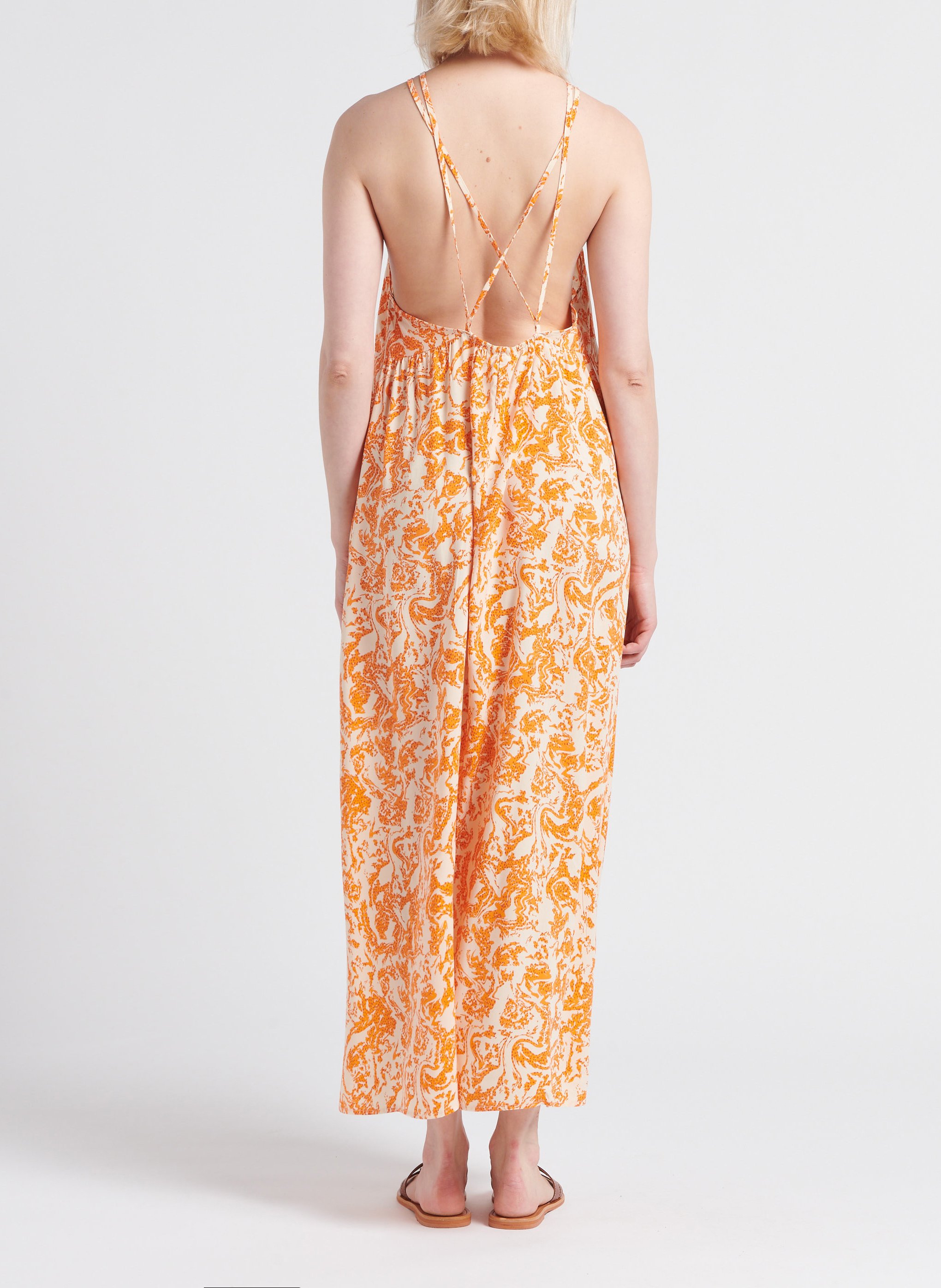 Lange jurk met vierkante hals en print OBJECT Oranje