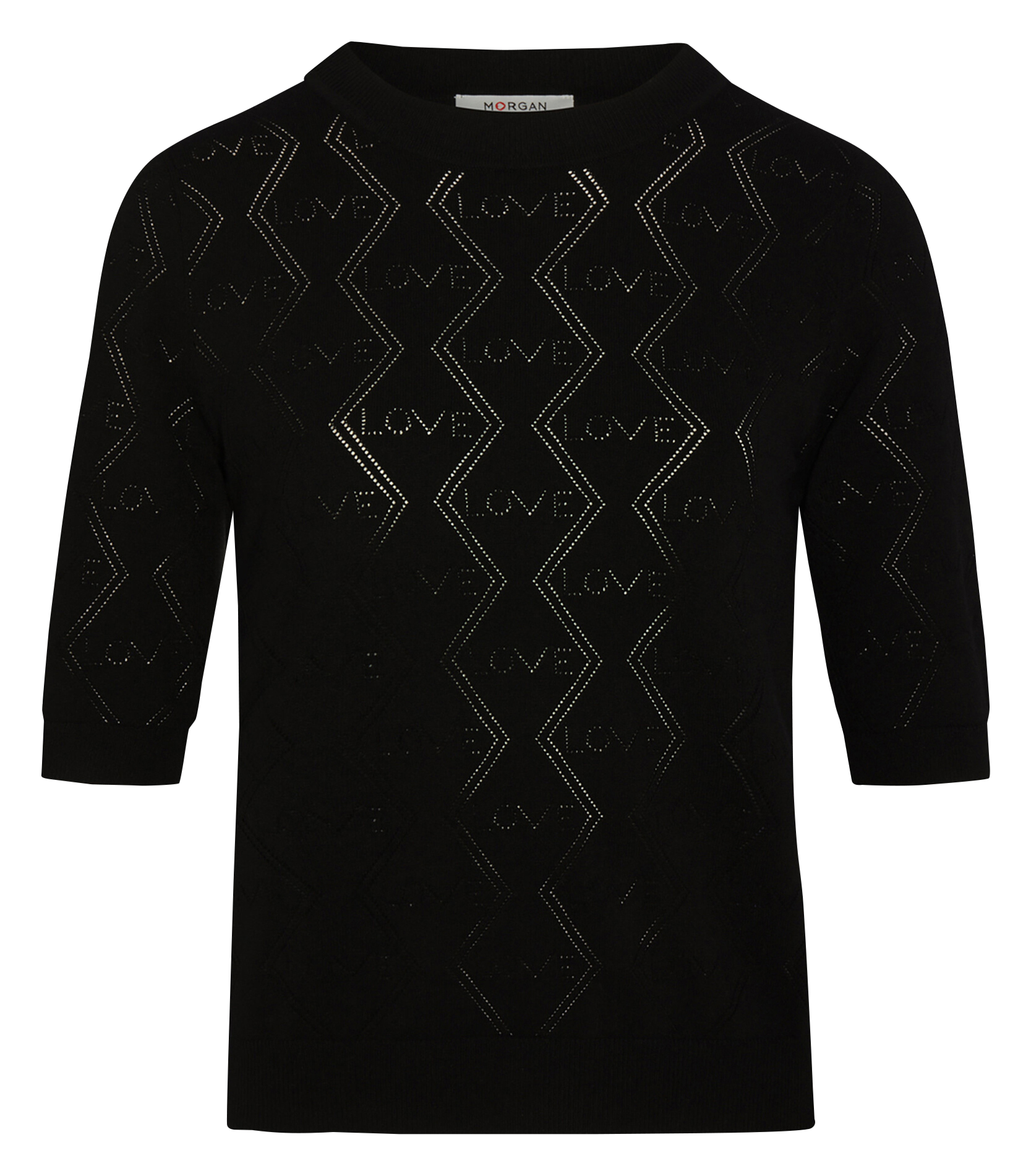 Pull droit col rond à détails ajourés 261-MIKA Noir