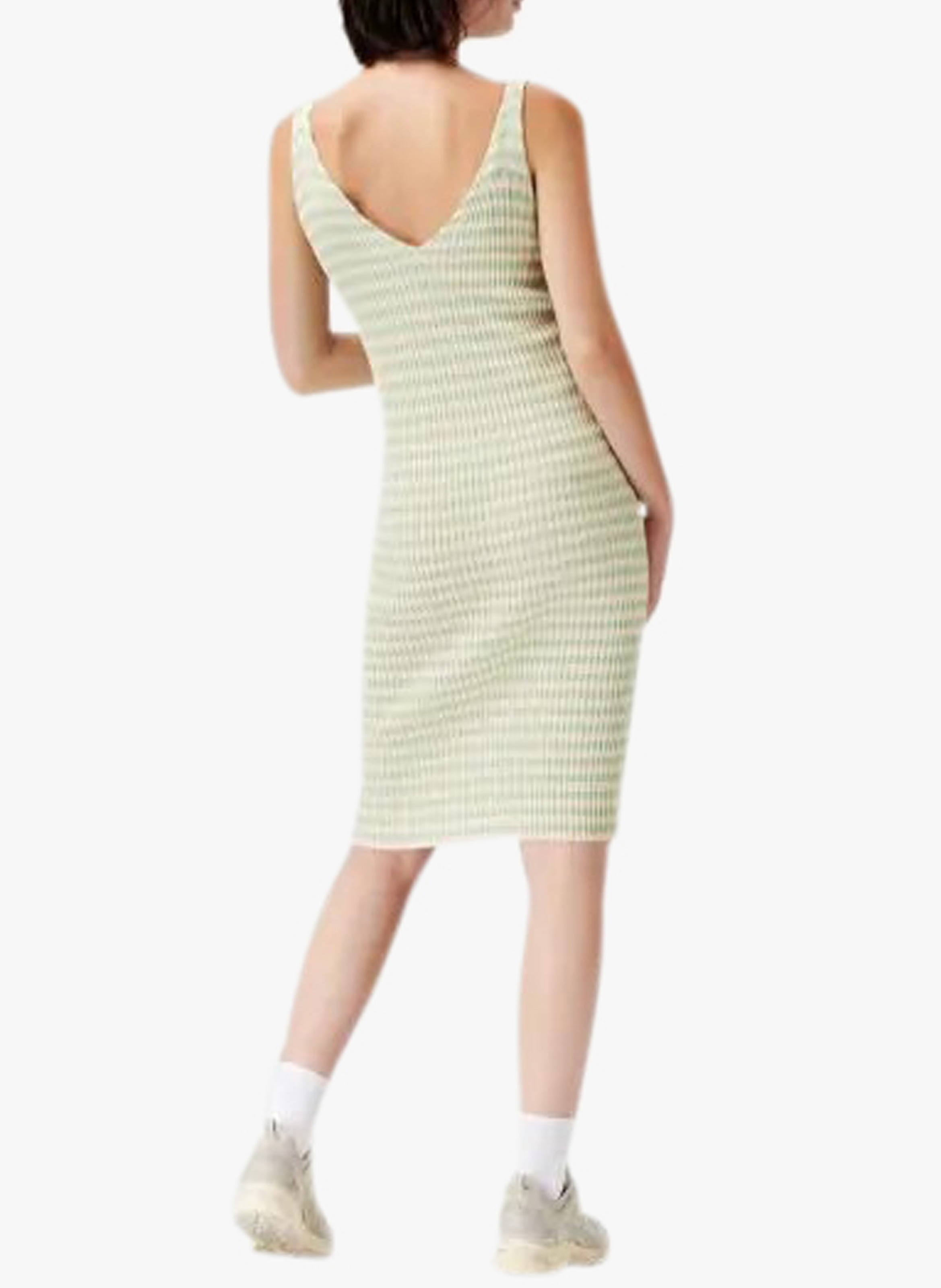 Robe midi col V côtelée en coton mélangé  SUPERMOM Vert