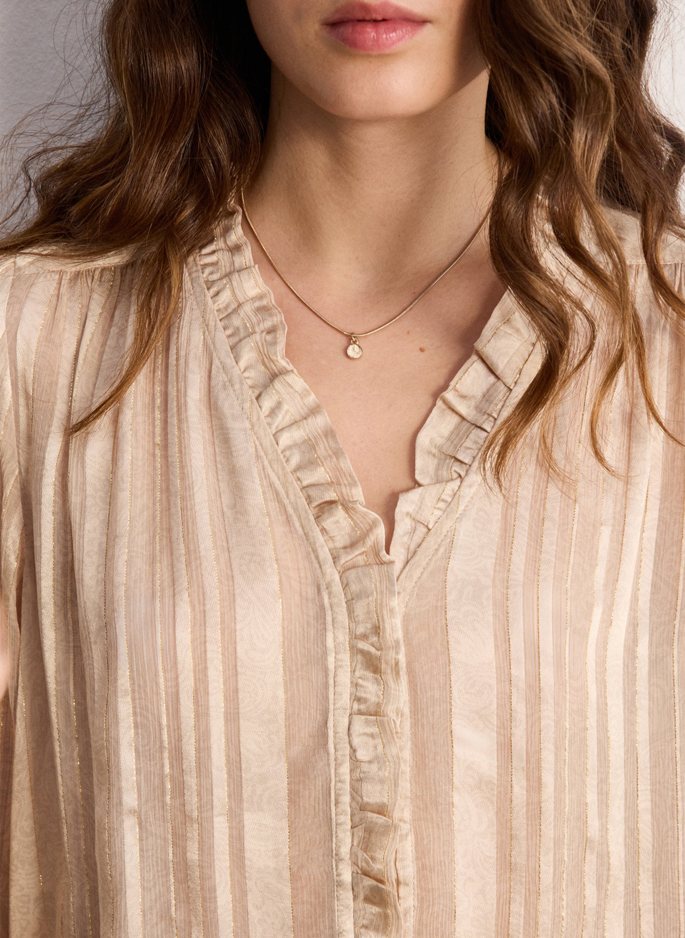 Chemise droite col V  PABLO Beige