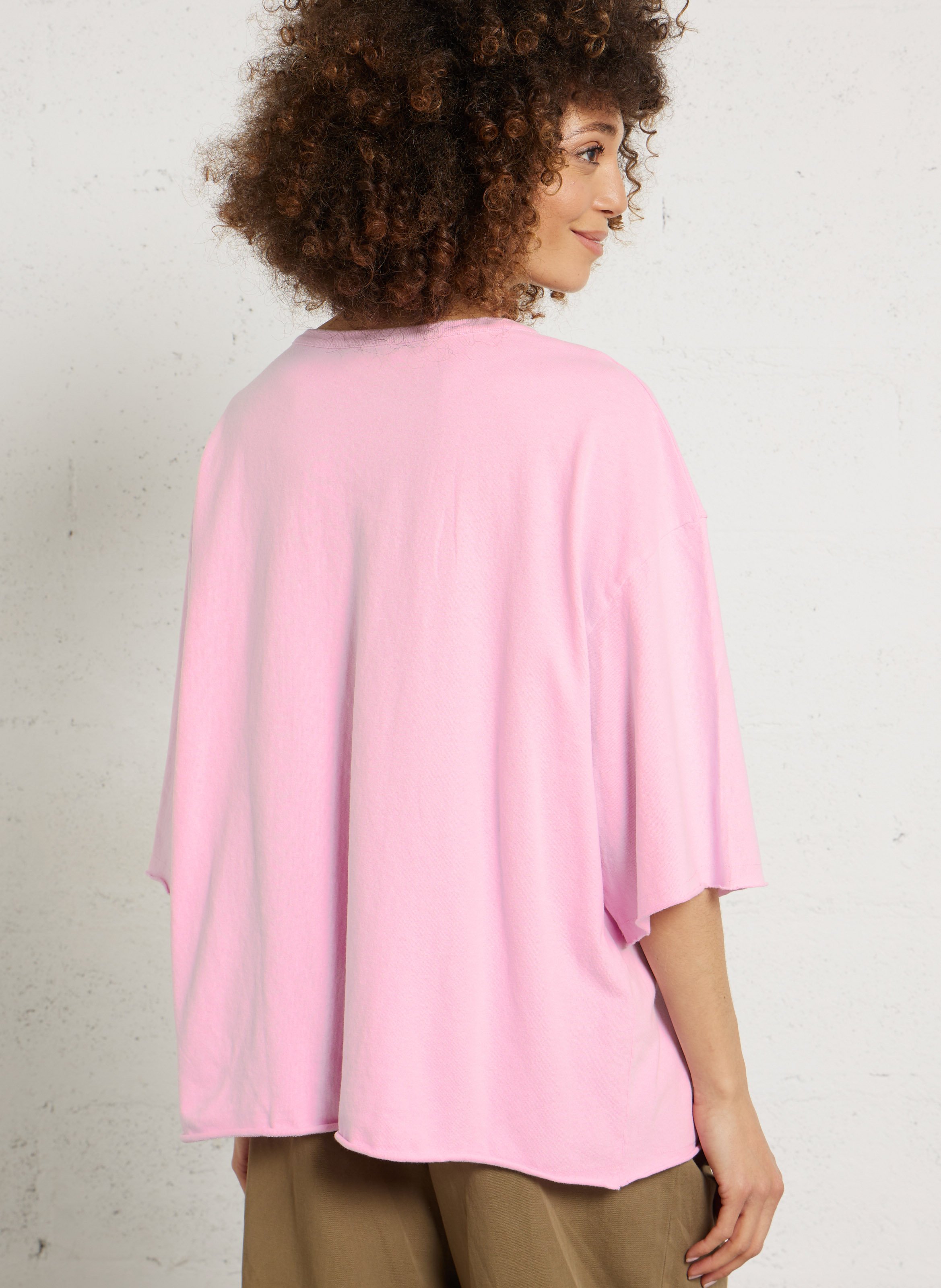 Fließendes Rundhals-T-Shirt aus einfarbiger Baumwolle AMERICAN VINTAGE Rosa
