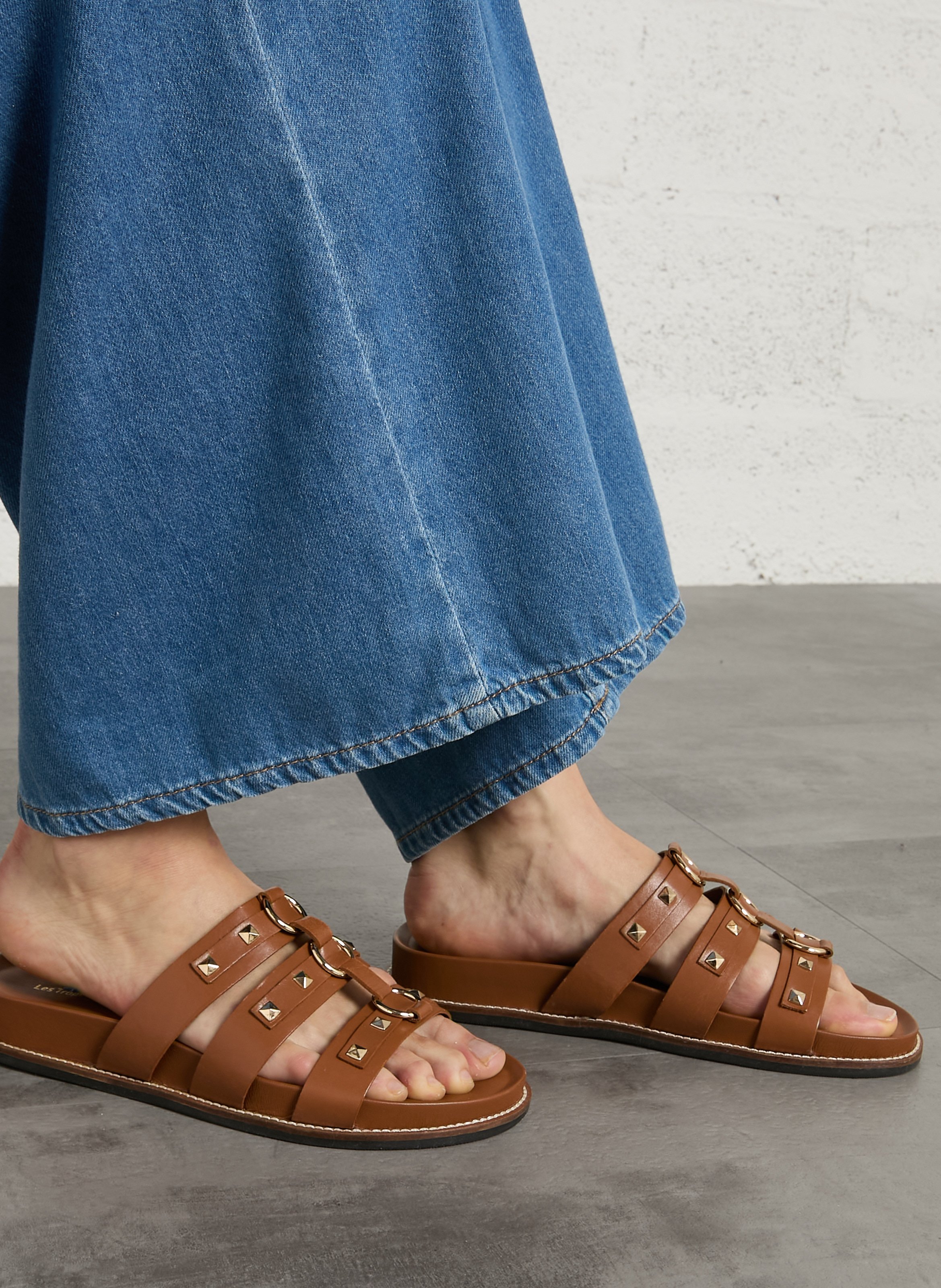 Sandales plates ouvertes en cuir LES TROPEZIENNES PAR M.BELARBI Marron