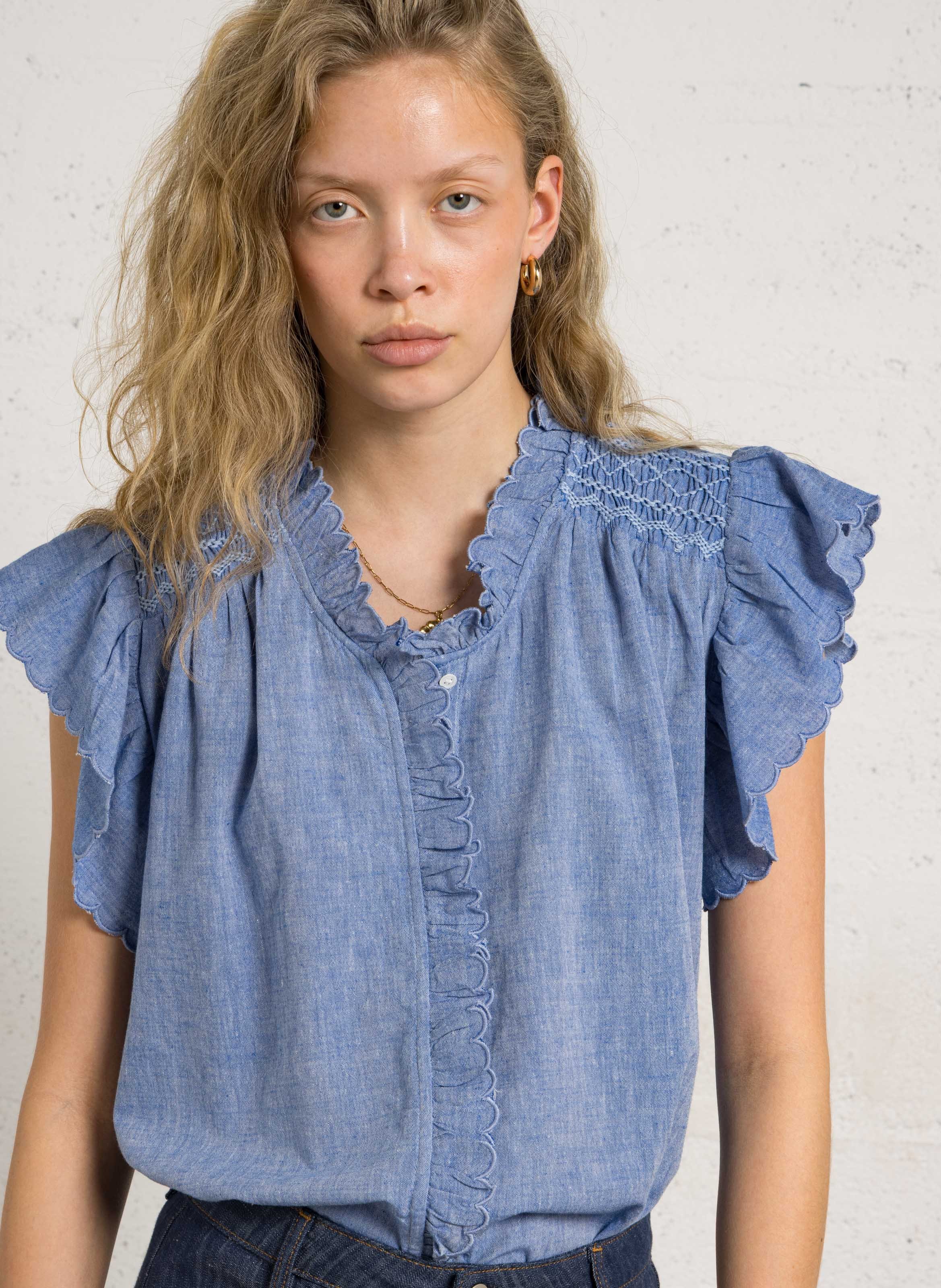 V-neck checked shirt FEEKA Blue