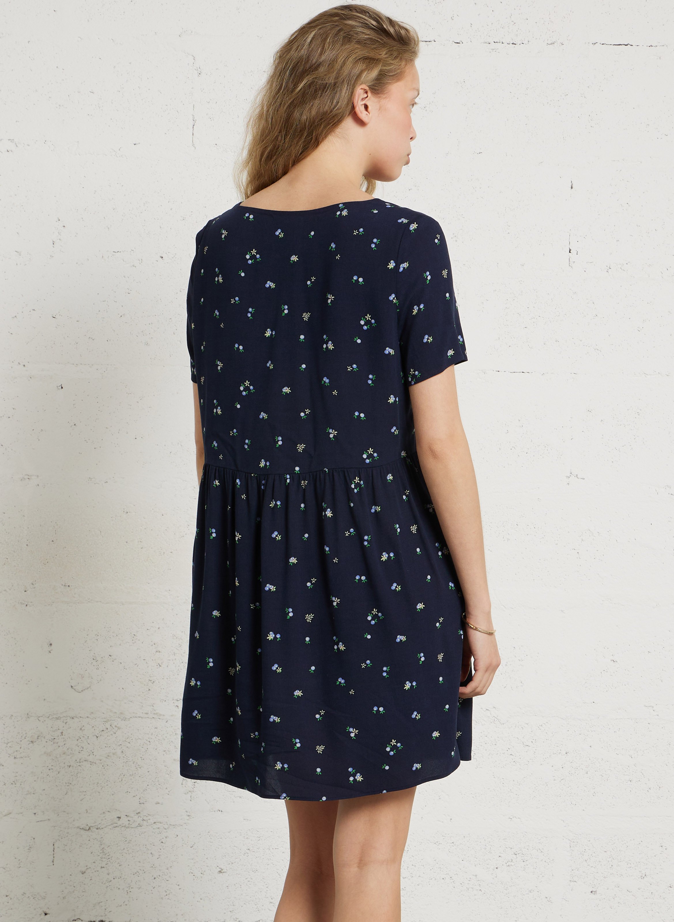 Robe courte col à imprimé fleuri DES PETITS HAUTS Noir