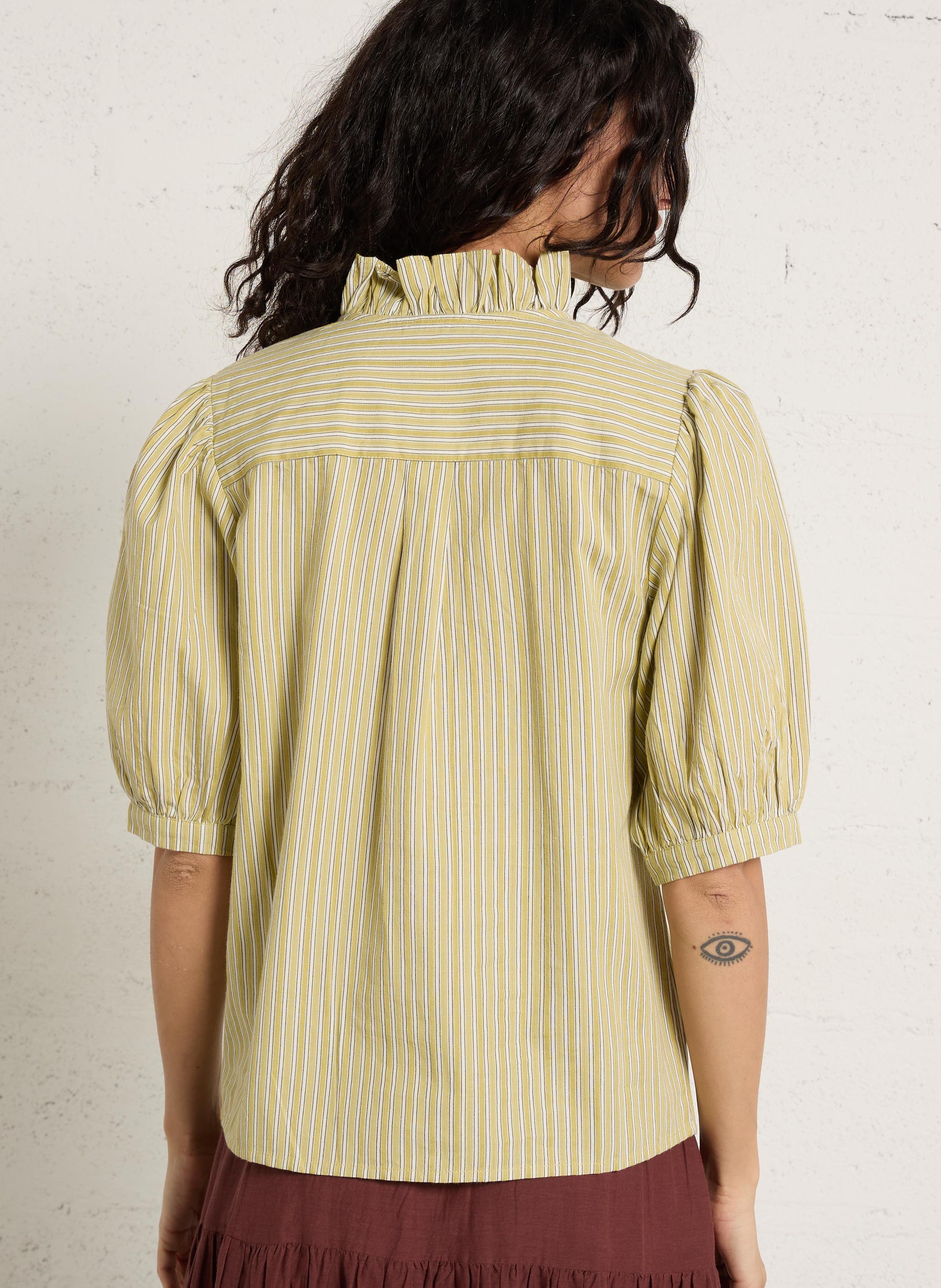 Gerade gestreiftes Hemd mit Volants PETITE MENDIGOTE Grun