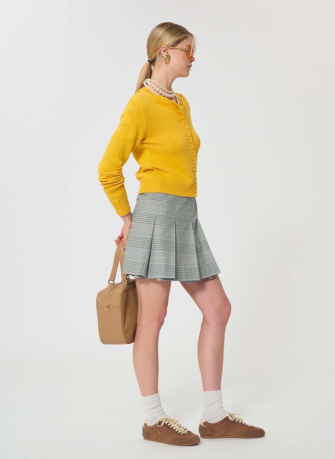 Cardigan col rond boutonné uni TARA JARMON Jaune