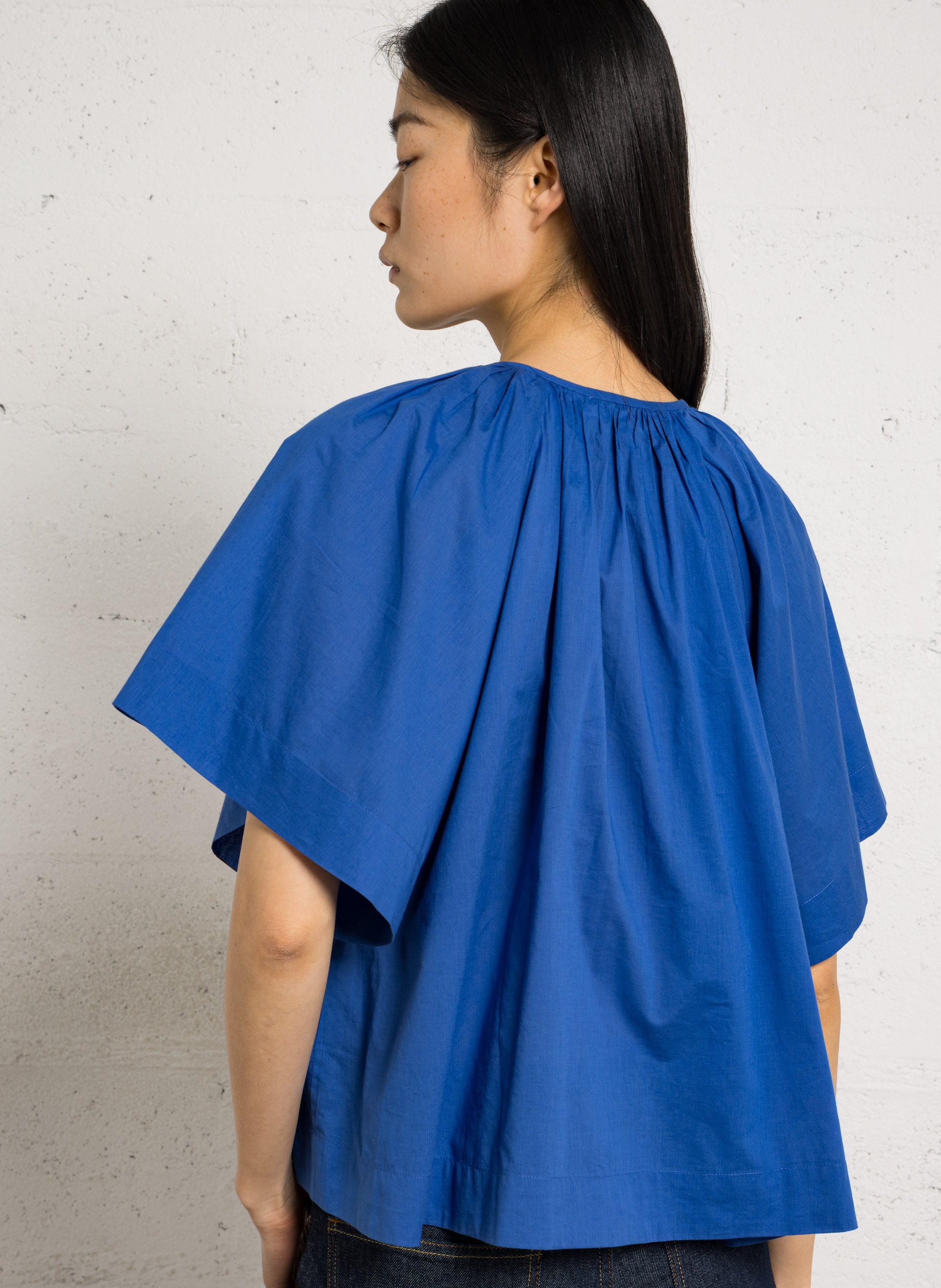 Baumwollbluse mit Rundhalsausschnitt BELLEPIECE Blau