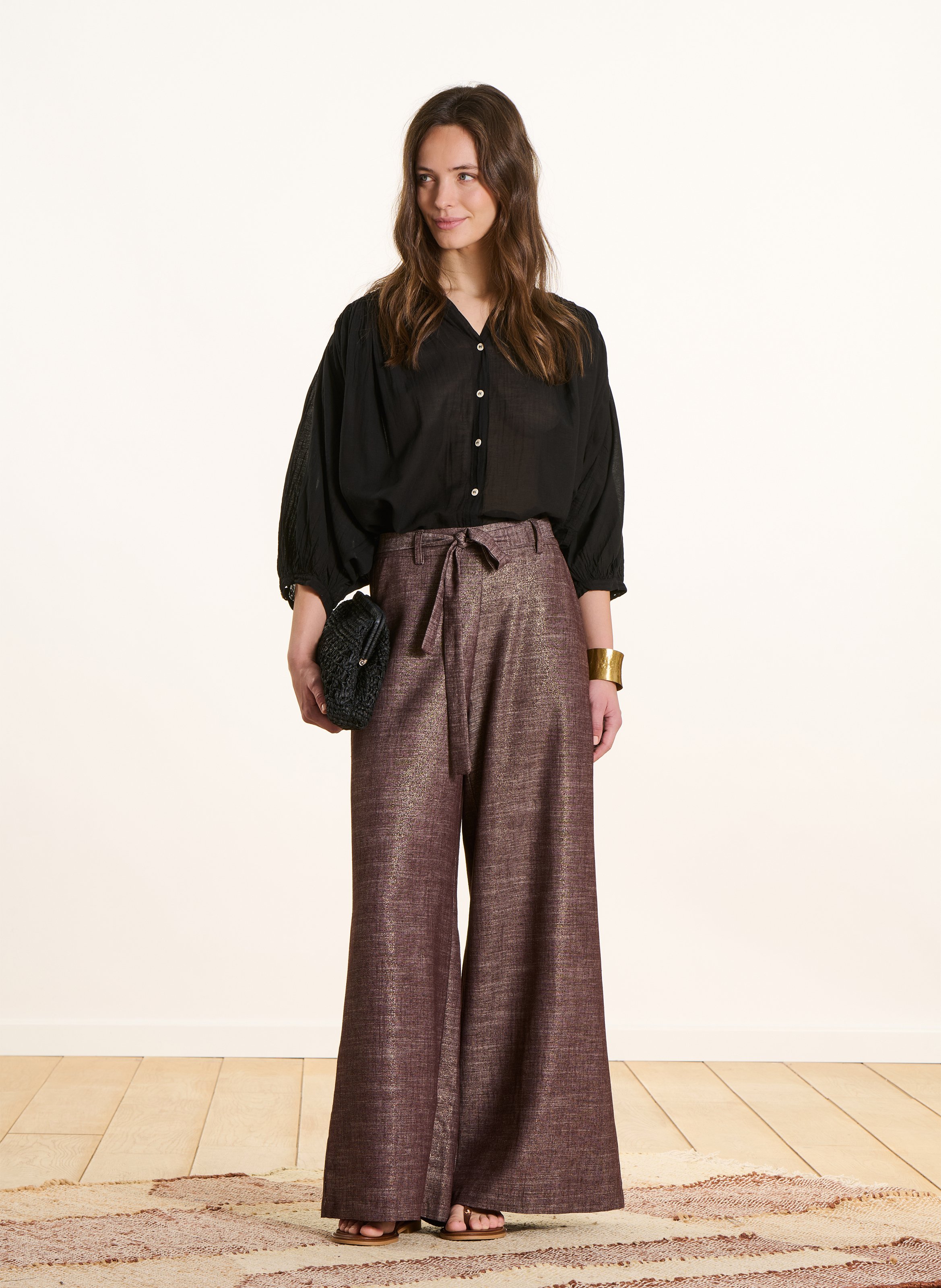 Wide-leg glitter pants LA FEE MARABOUTEE Brown