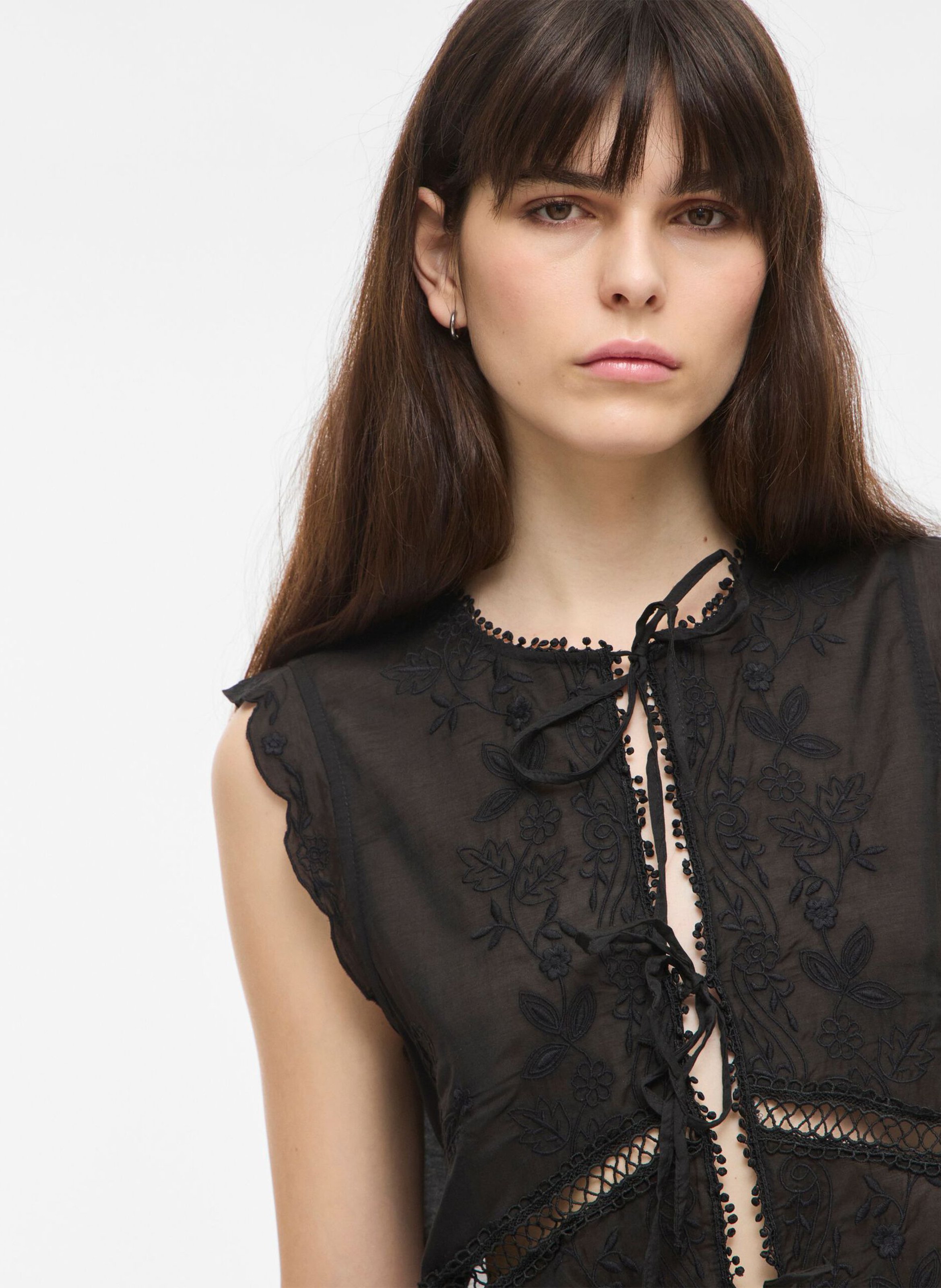 Top brodé droit en coton mélangé ROUGE EDIT Gris