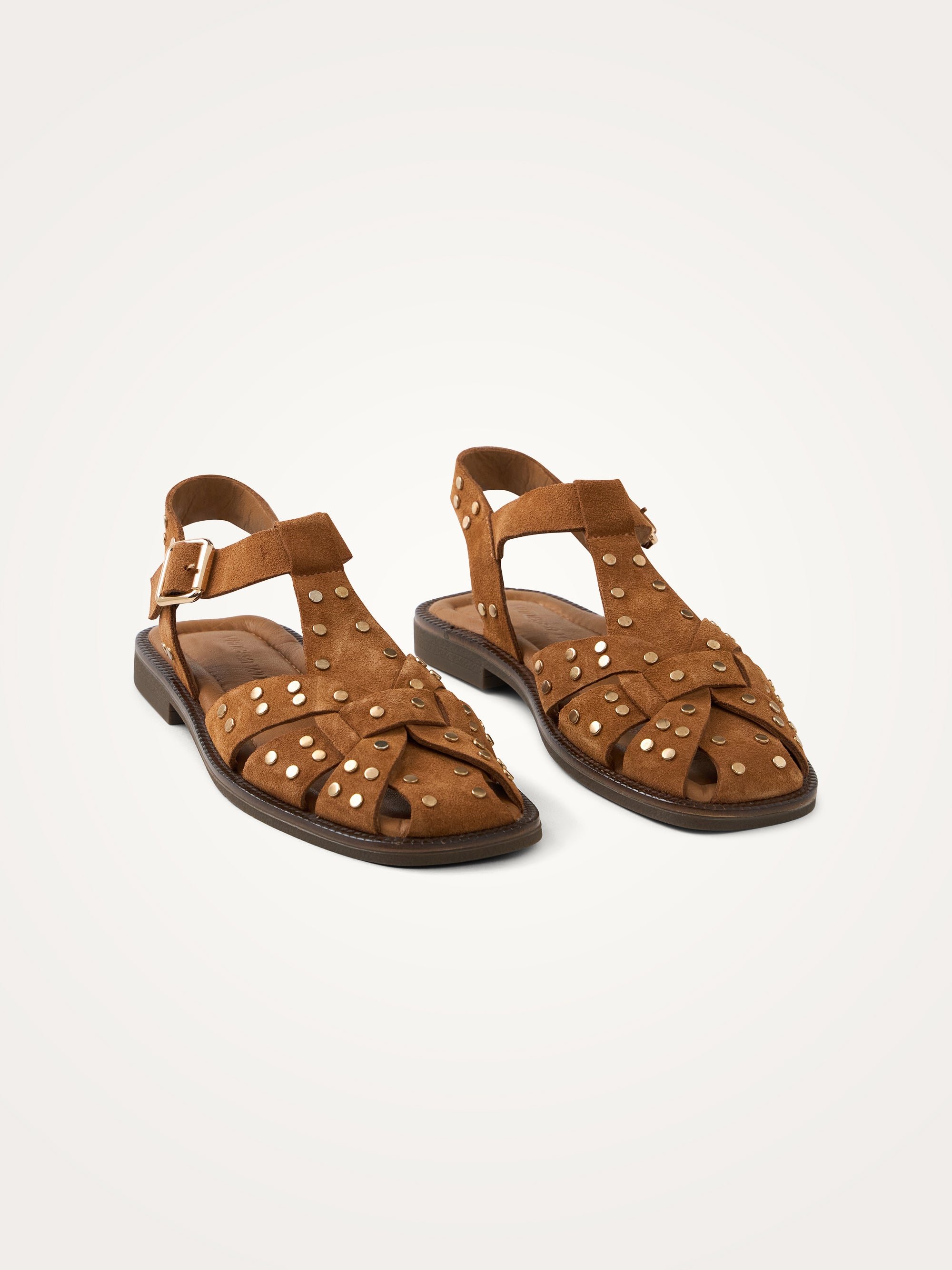 Flat studded suede sandals with wide crisscross straps VANESSA WU No Color