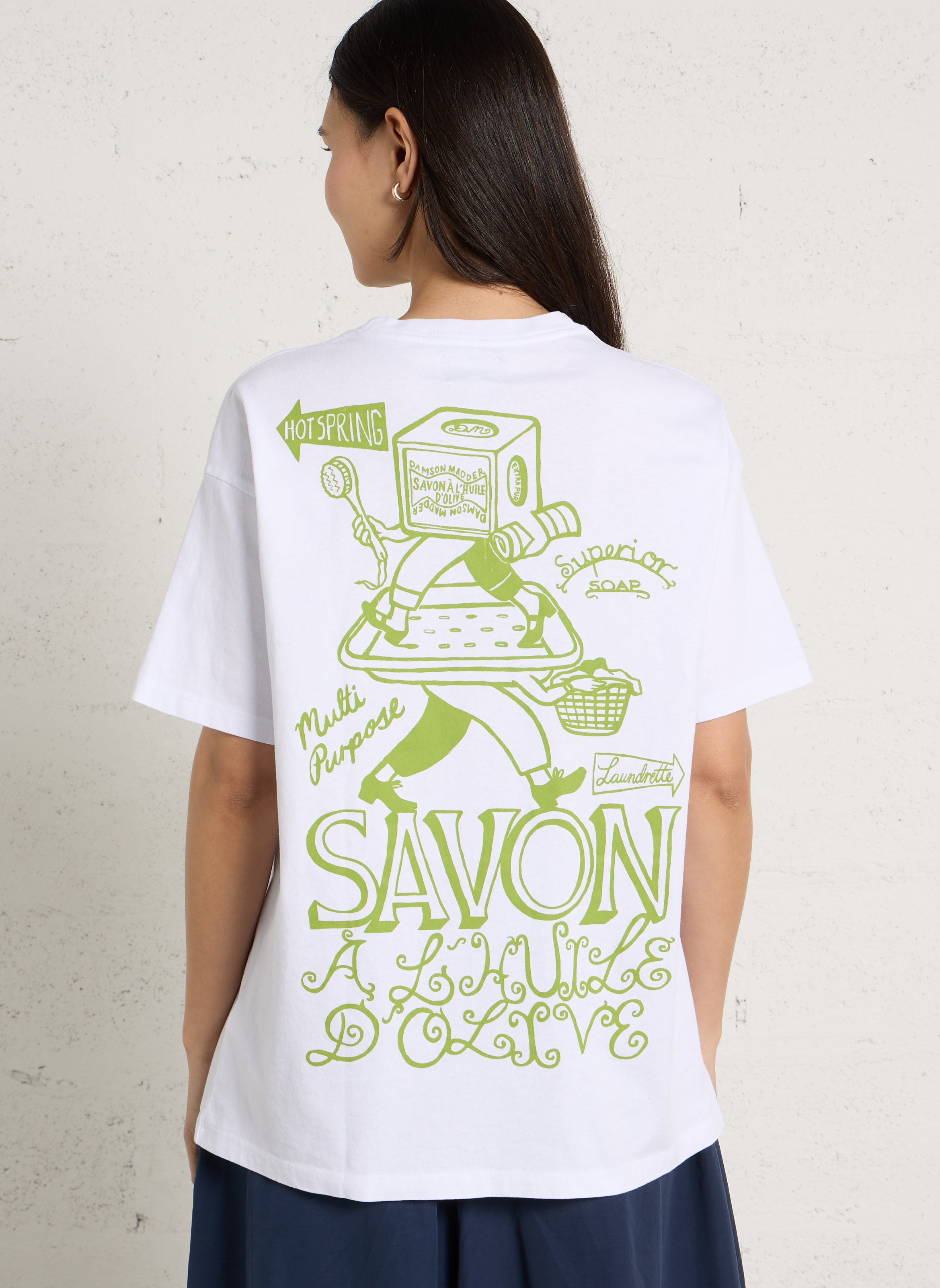 Recht T-shirt met ronde hals en print Wit