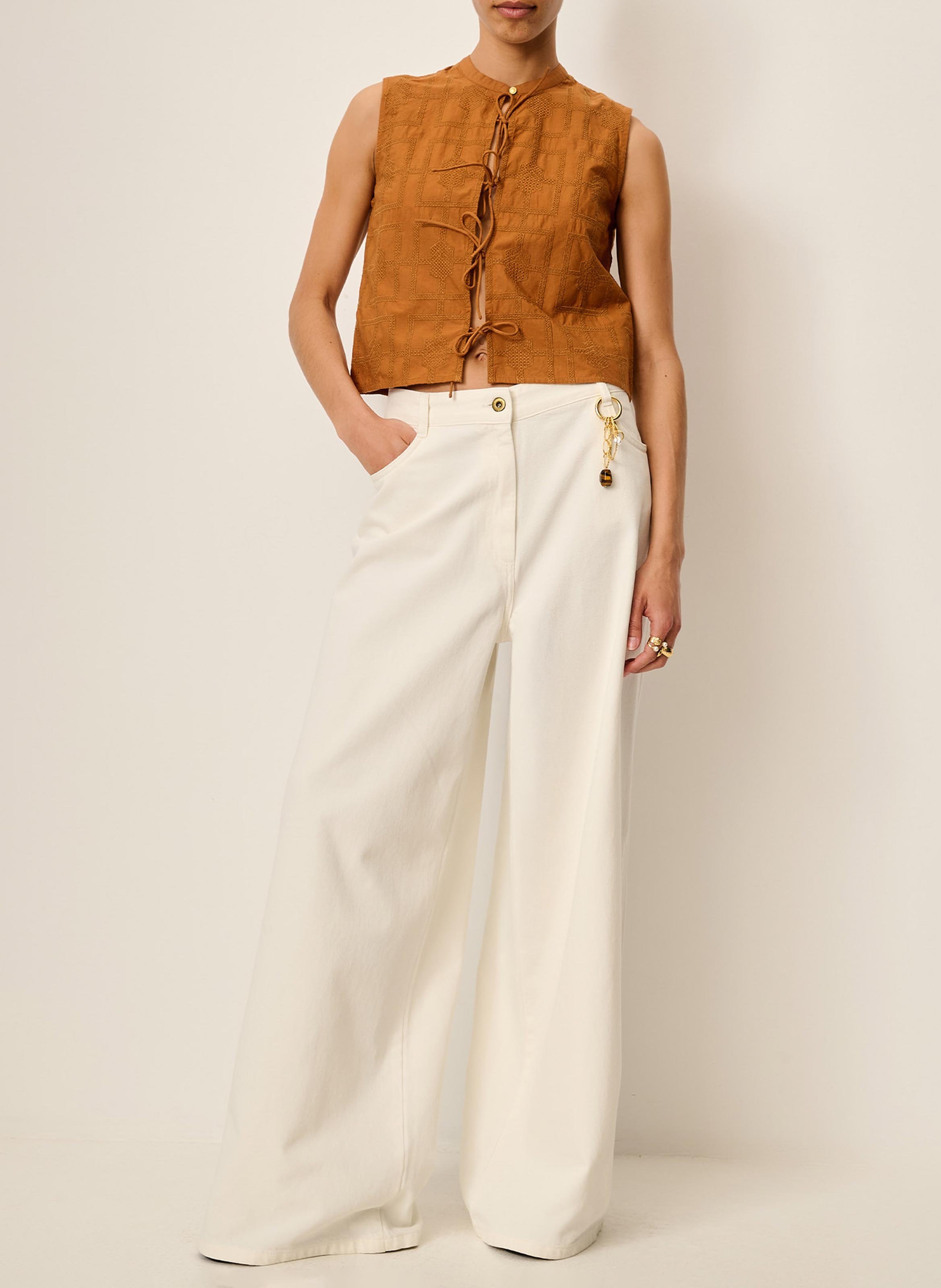 Top sans manches à motif résille SESSUN Marron