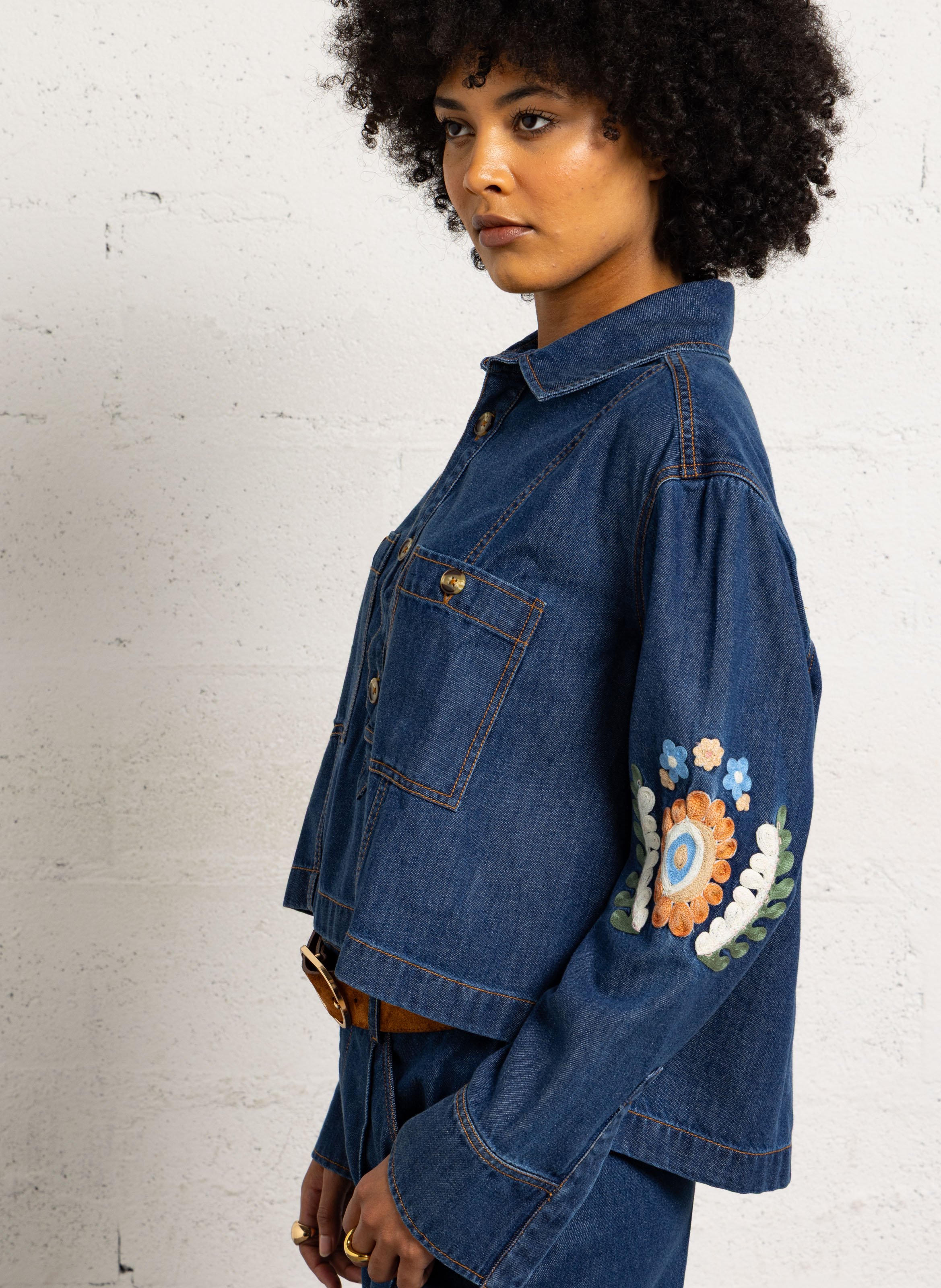 High-waisted cotton-blend canvas jeans LOUISE MISHA Blue