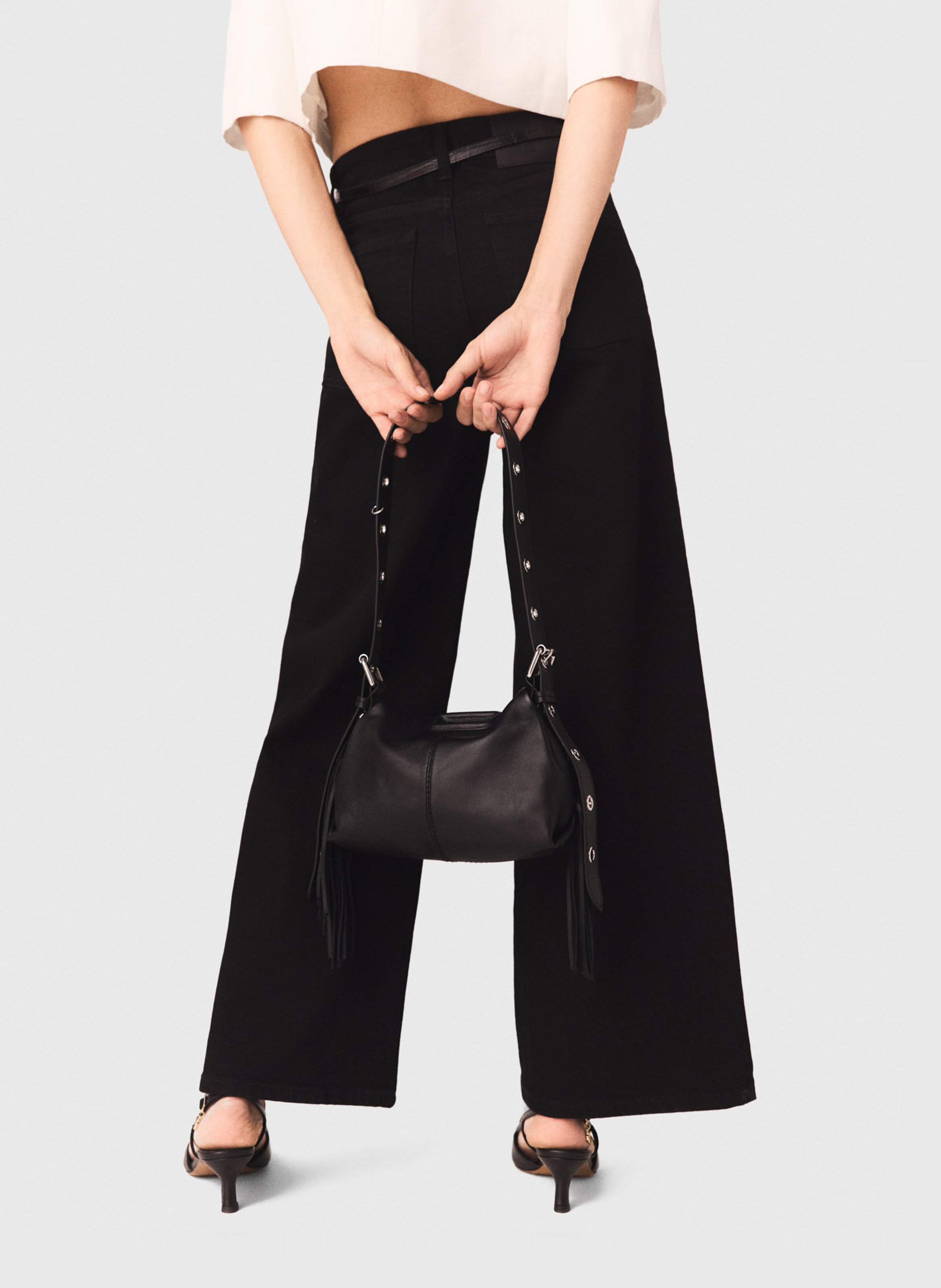 High-rise flared cotton-blend jeans MAJE Black