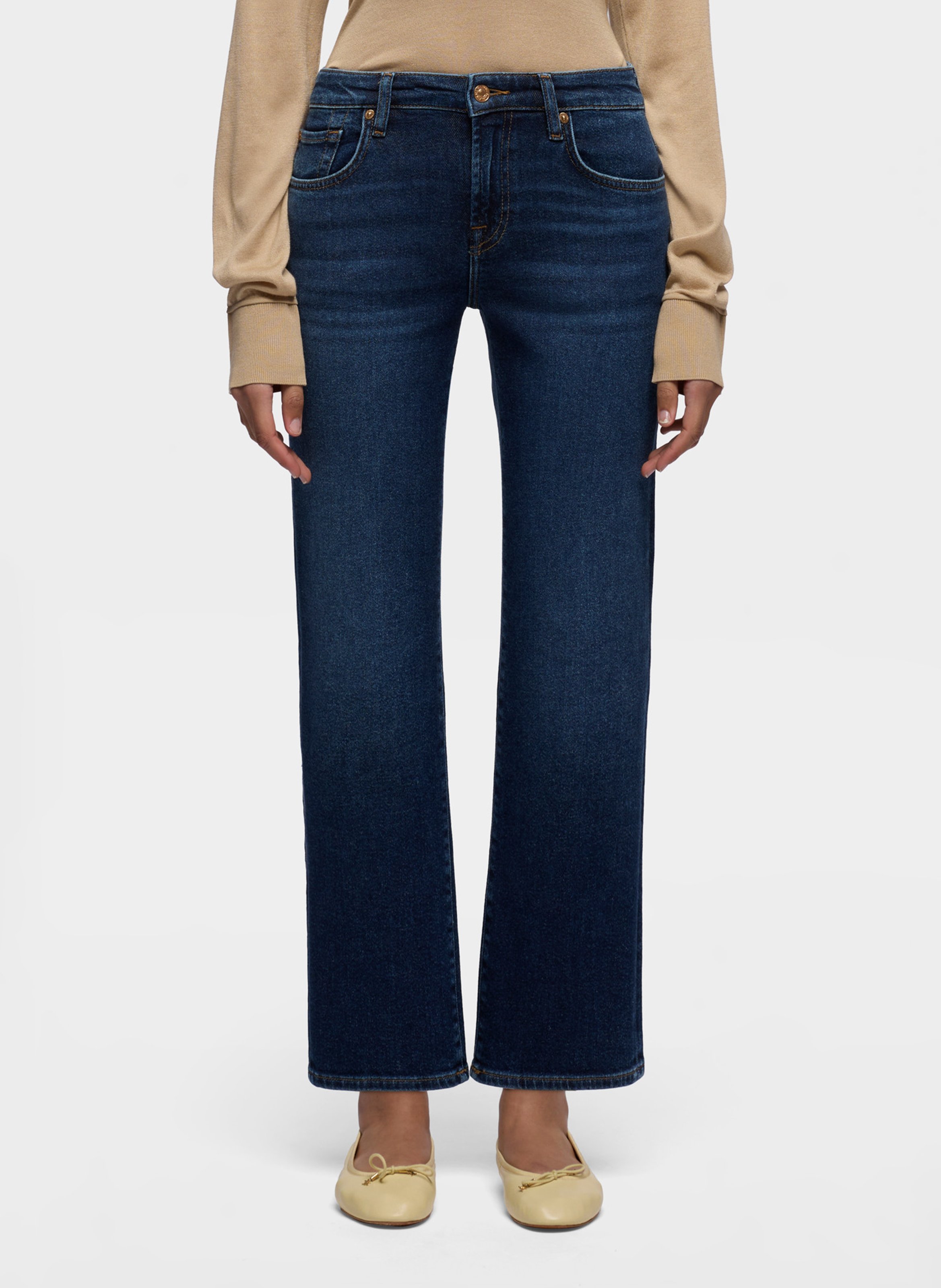 Jean droit en coton mélangé 7 FOR ALL MANKIND Bleu