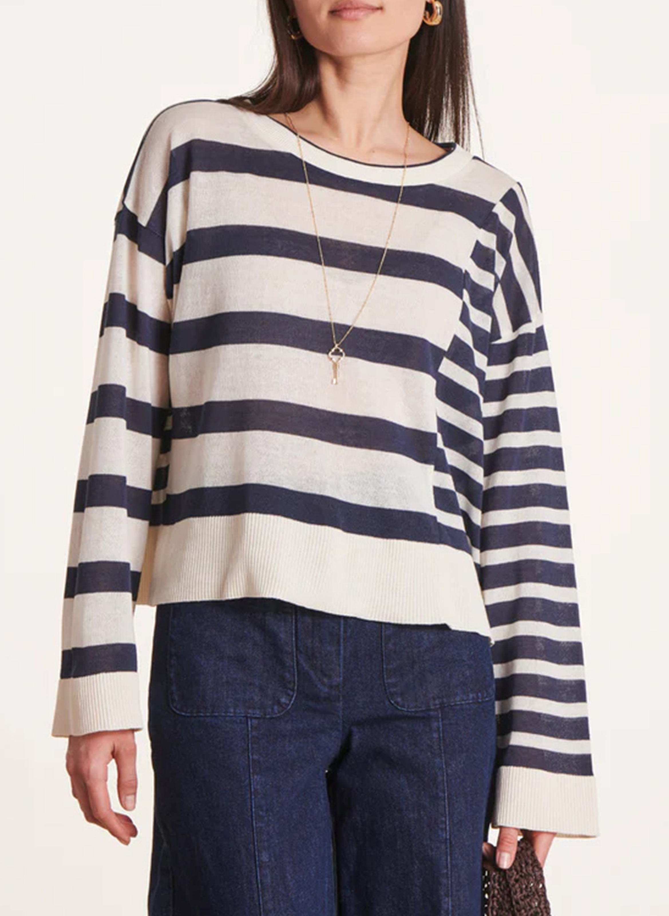 Straight round neck sweater in blended cotton LA FEE MARABOUTEE Blue