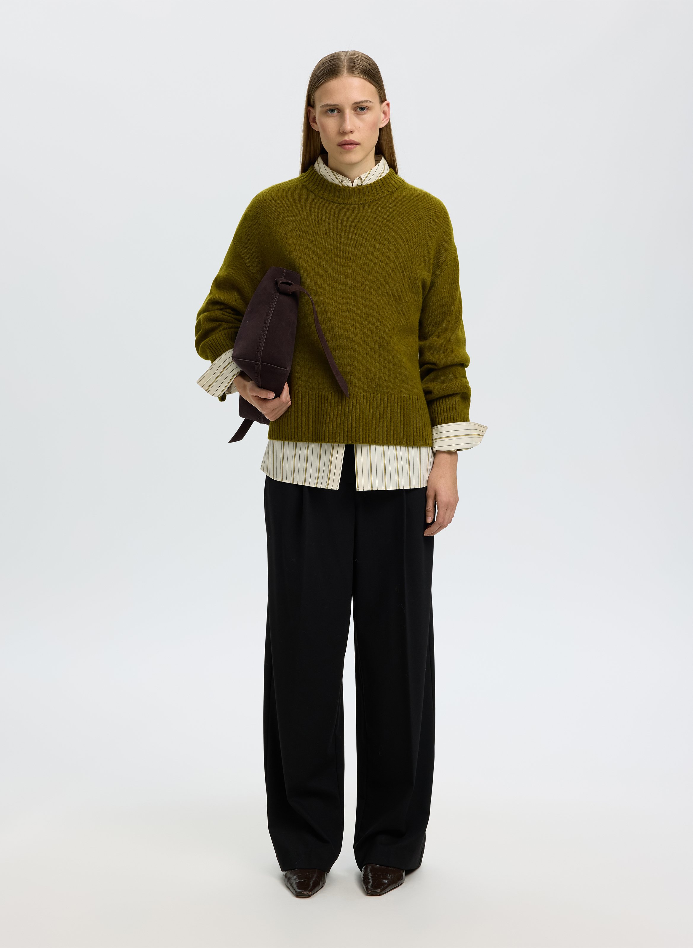 Straight wool and cashmere high-neck sweater | Green SELECTED Women