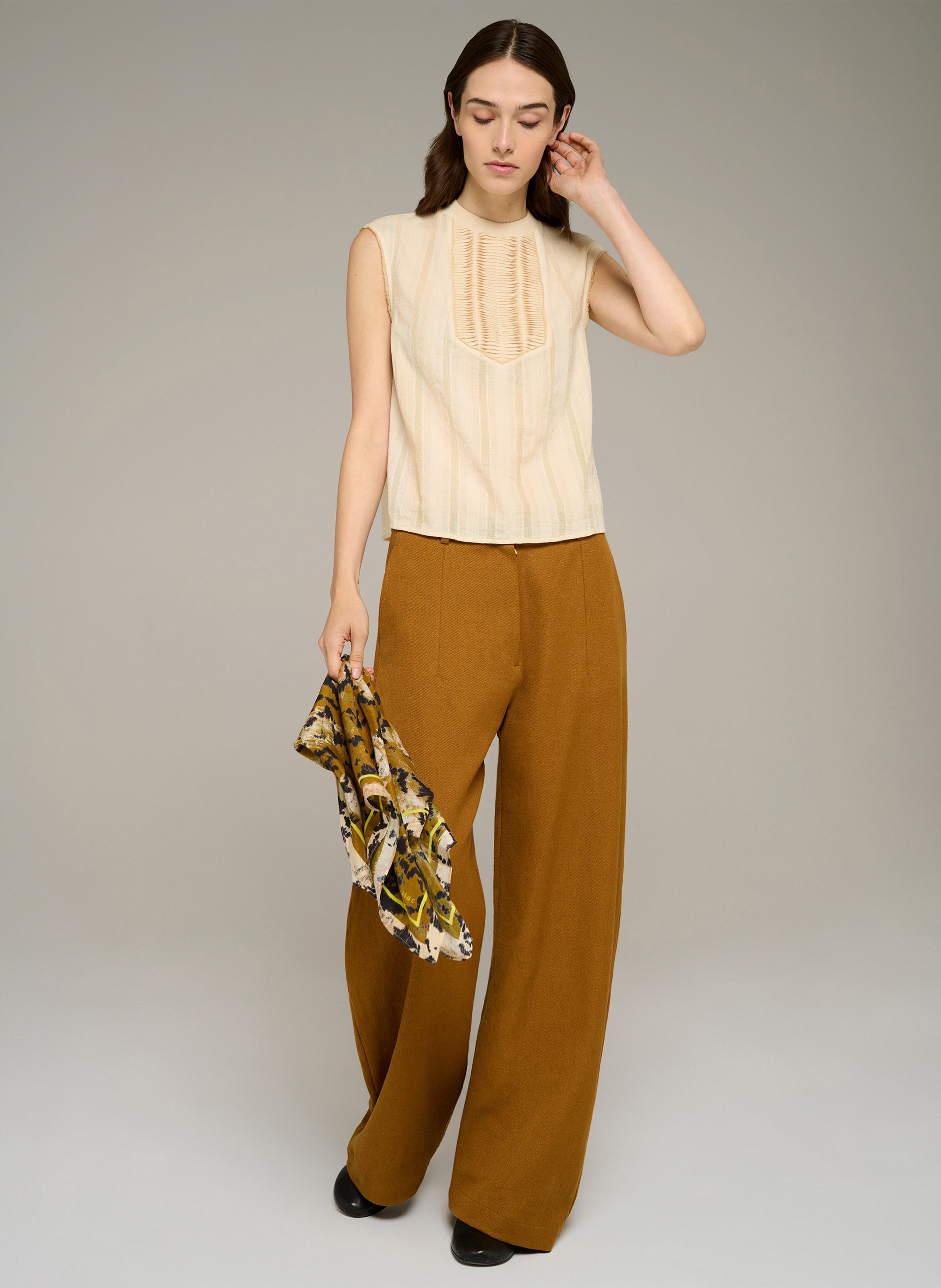 Débardeur uni brodé en coton  COTELAC Beige