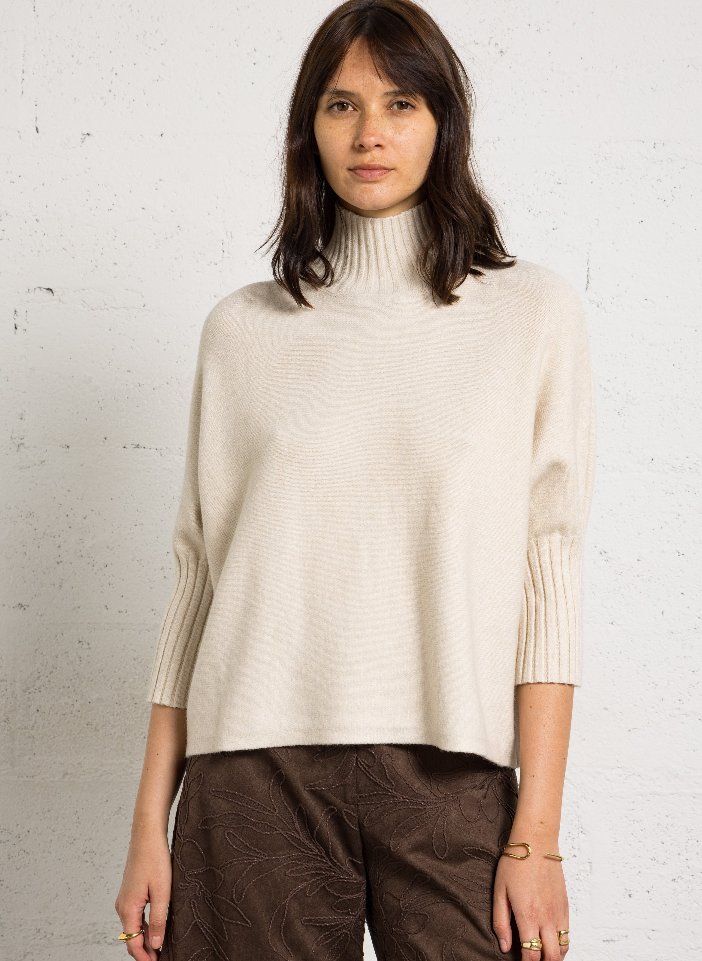 Loose-fit high-neck sweater IMPERIAL Beige