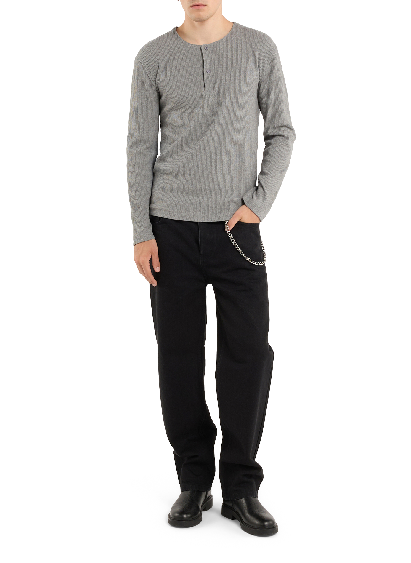 Ribbed cotton henley T-shirt SAISON 1865 Grey