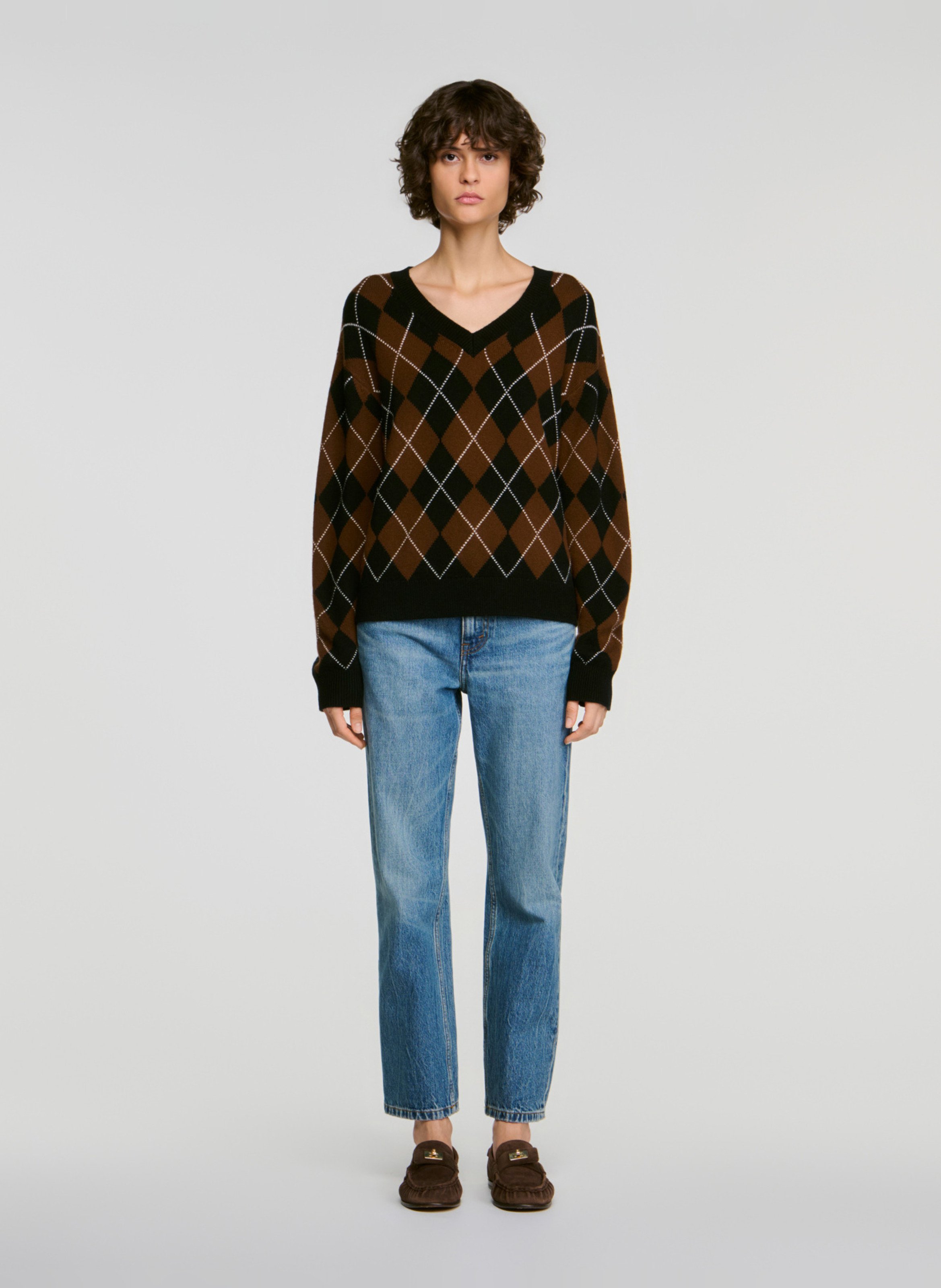 Pull imprimé en laine et cachemire SANDRO Noir
