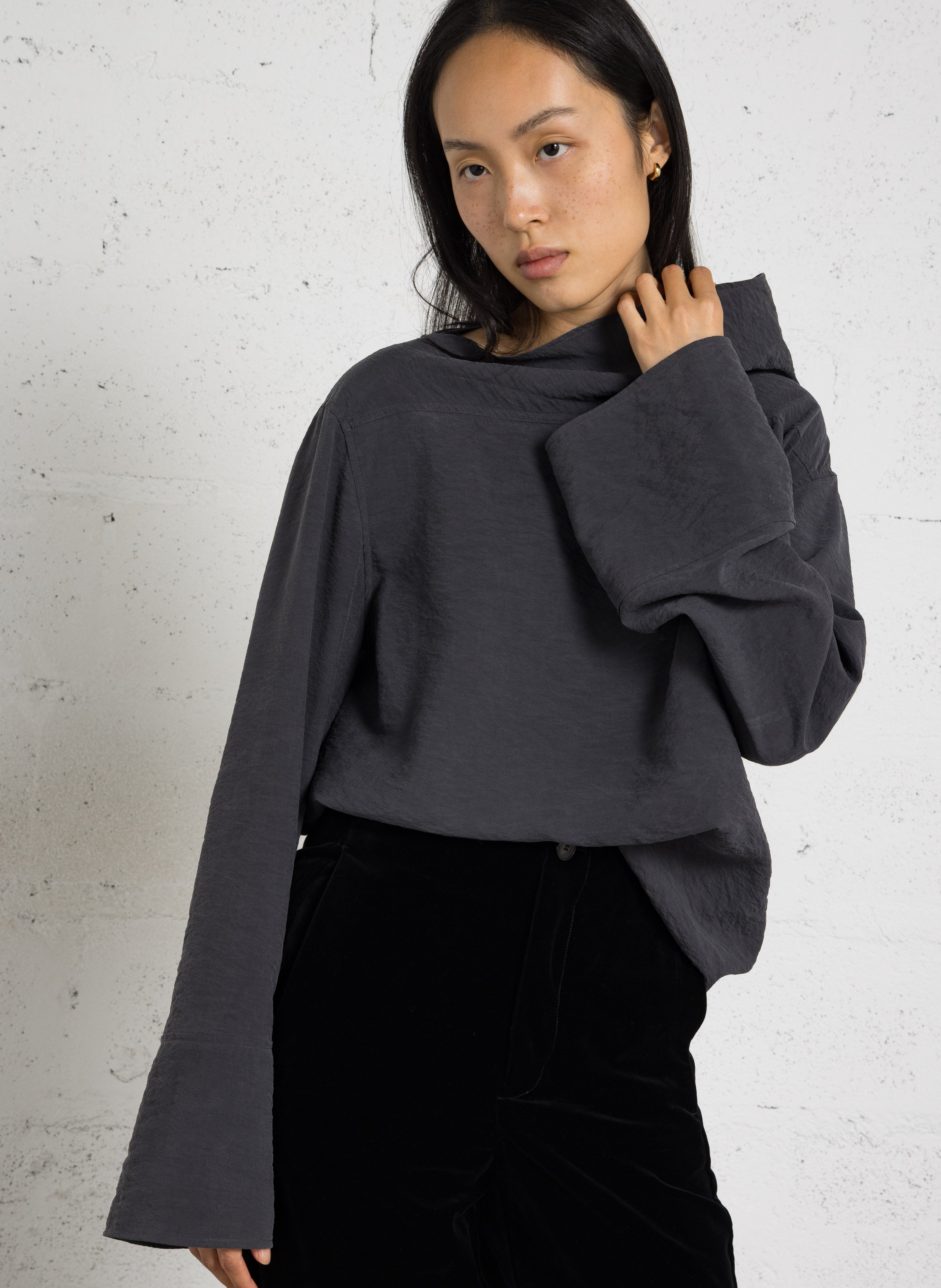 Long-sleeve silk blend top SOEUR Grey